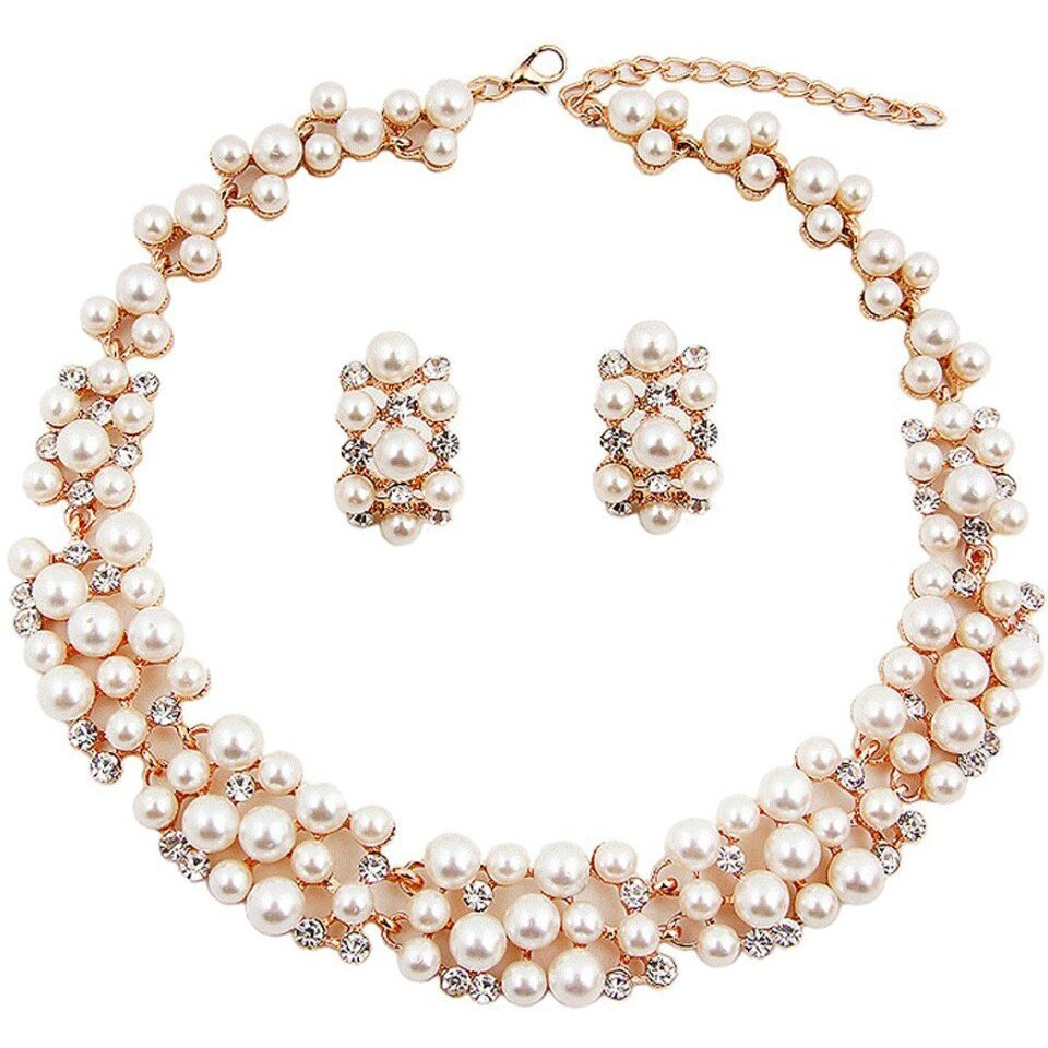 Shining Diva Fashion Jewellery Pearl Necklace Set with Earrings for Women and Girls (Golden) (rrsd8484s)