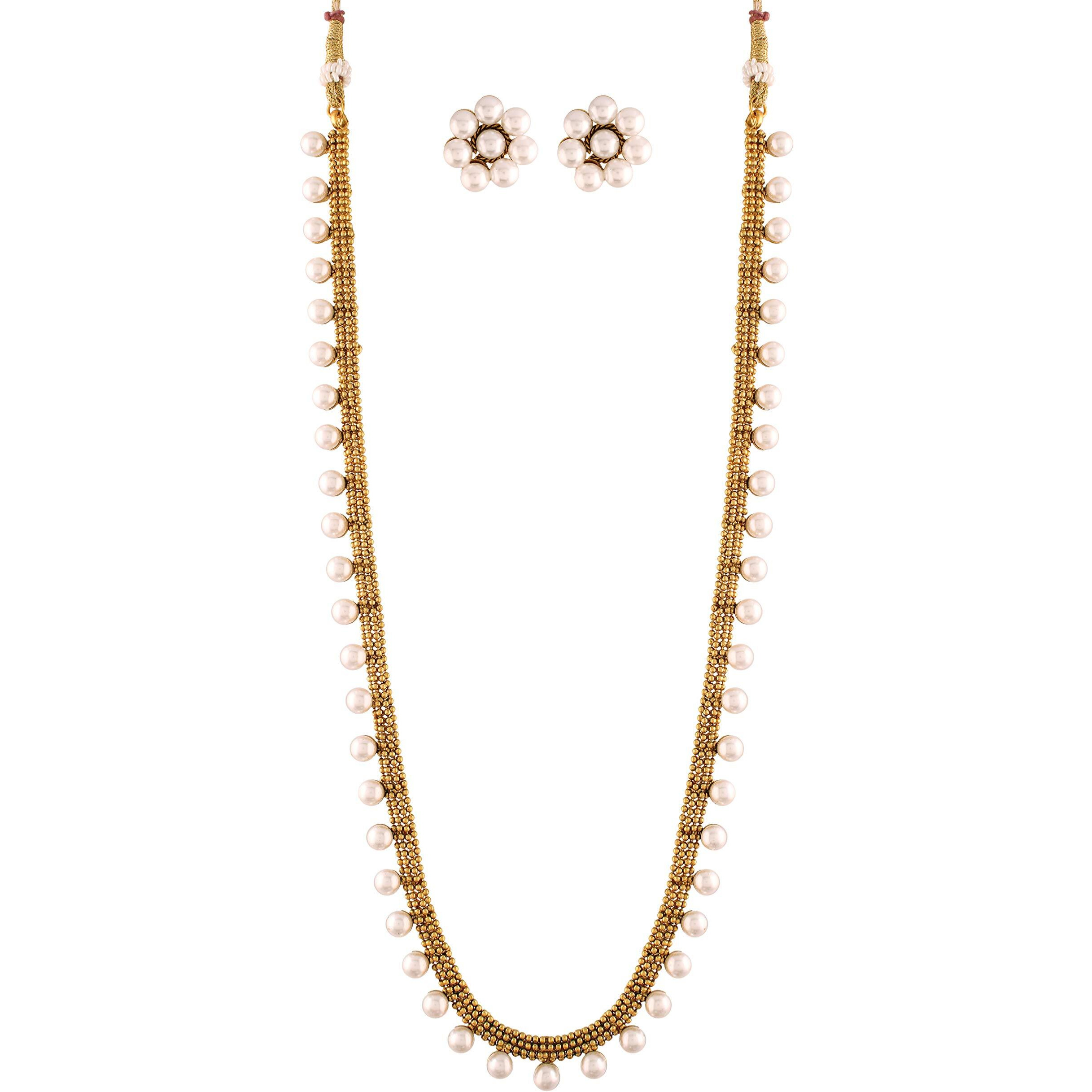 I Jewels 18K Gold Plated Traditional Stylish Long Necklace With Earrings For Women & Girls (MC042W)