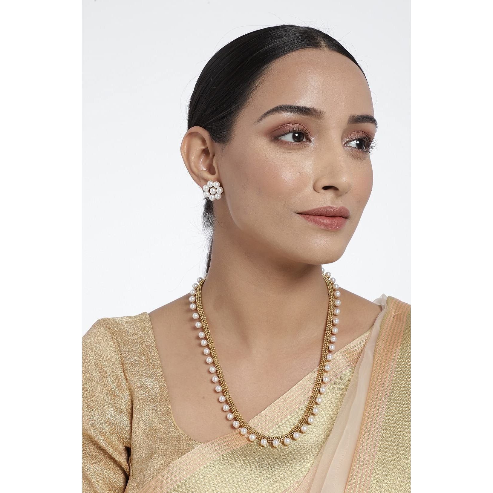 I Jewels 18K Gold Plated Traditional Stylish Long Necklace With Earrings For Women & Girls (MC042W)