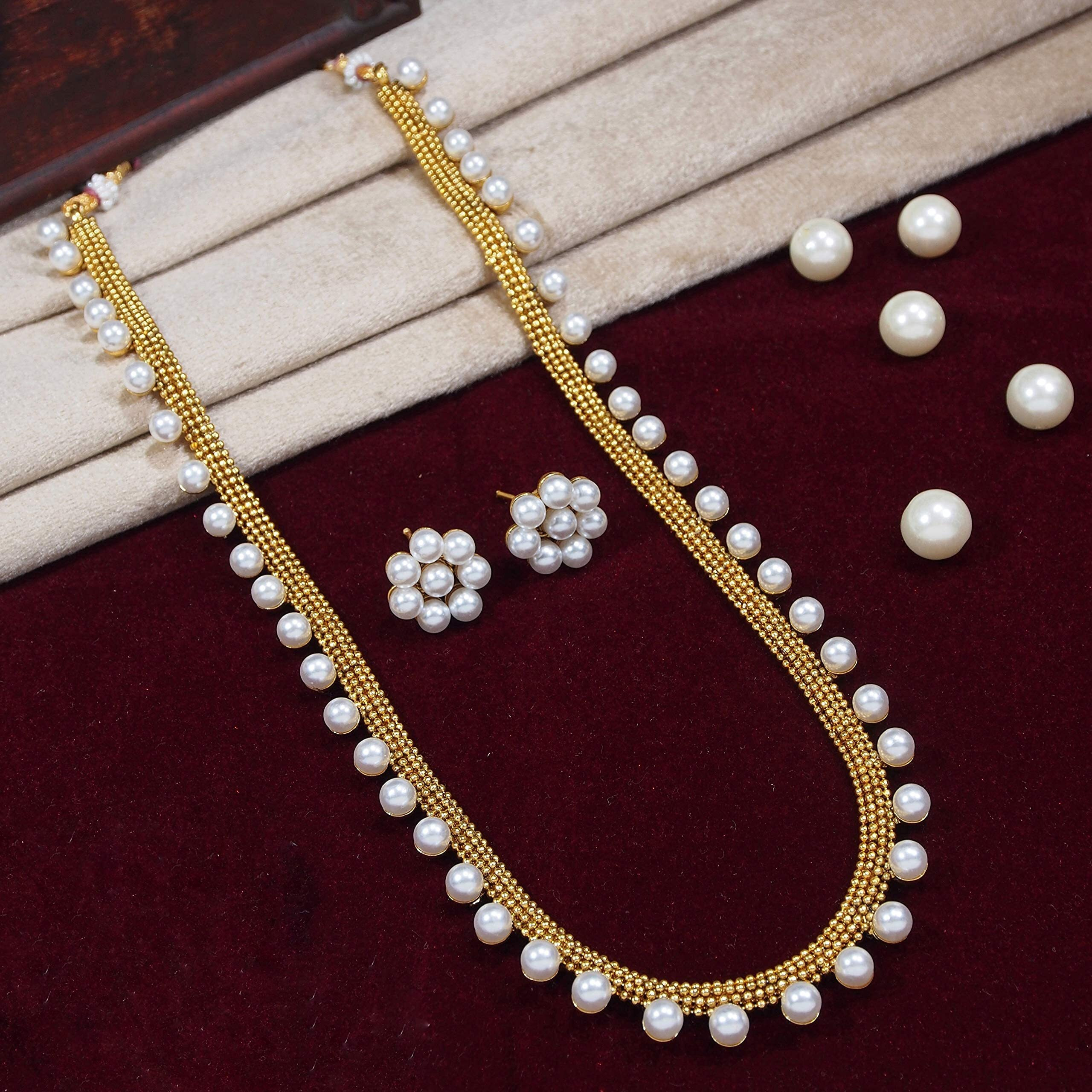 I Jewels 18K Gold Plated Traditional Stylish Long Necklace With Earrings For Women & Girls (MC042W)