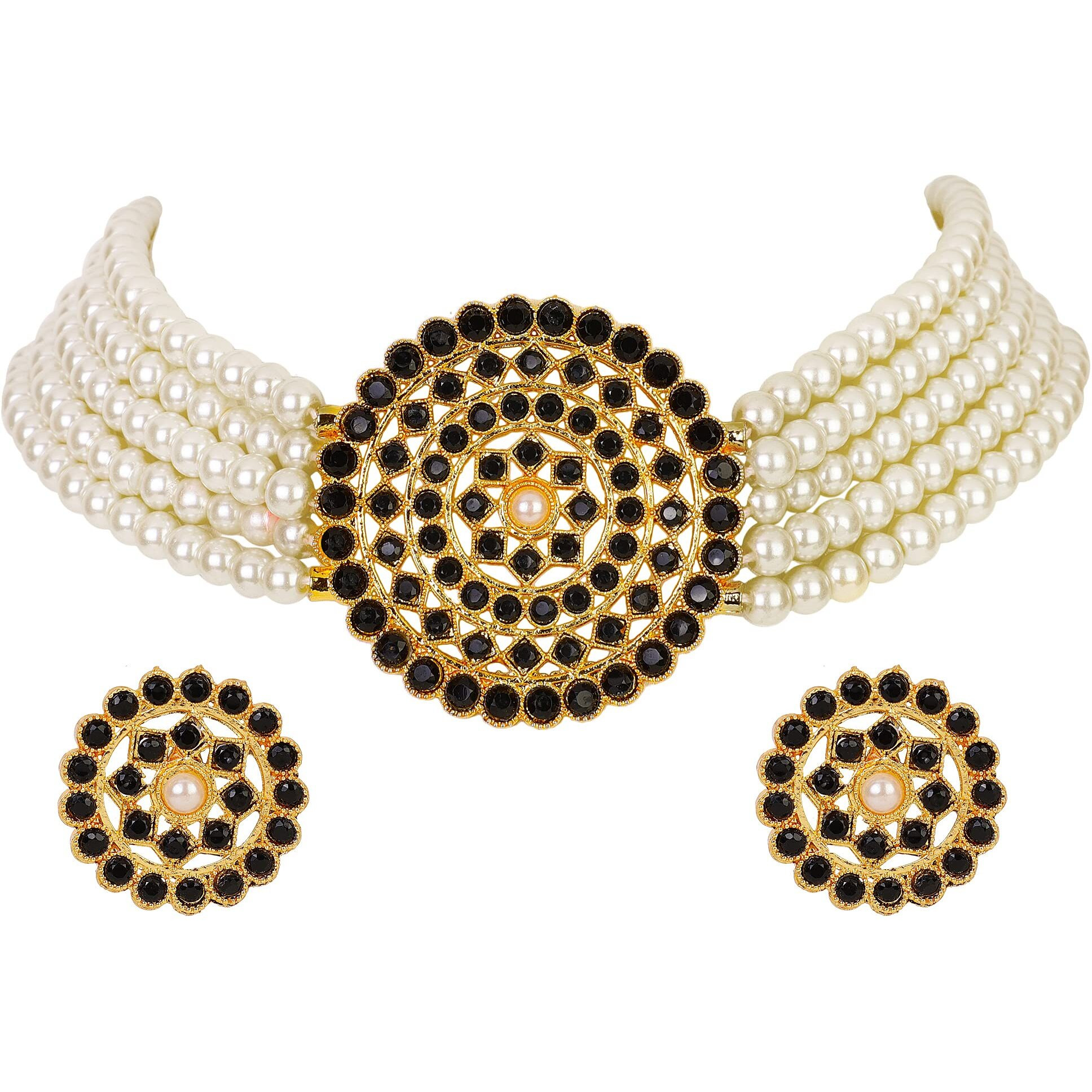Shining Diva Fashion Latest Choker Design Traditional Stylish Fancy Pearl Necklace Jewellery Set for Women (A12658s), Black White, One