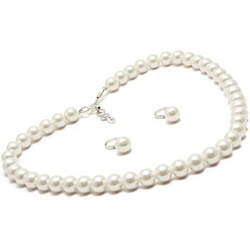 Taruna Biyani Non-precious Metal Silver Plated and Pearl Necklace Mala Set for Women (White)