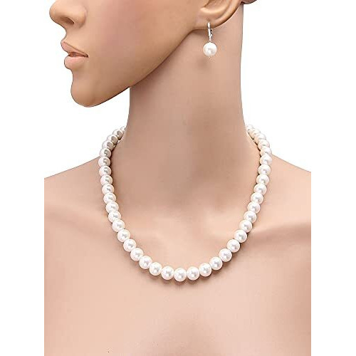 Taruna Biyani Non-precious Metal Silver Plated and Pearl Necklace Mala Set for Women (White)