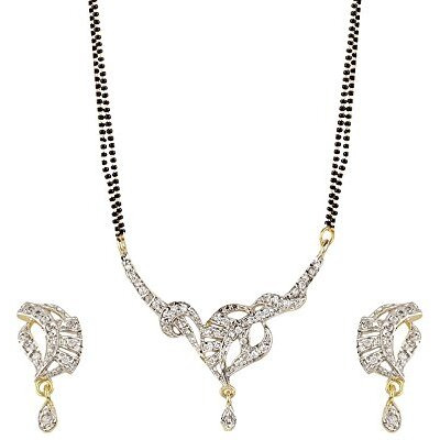 ZENEME White American Diamond Combo Of 4 Mangalsutra With Earrings Set For Women (Design-7)