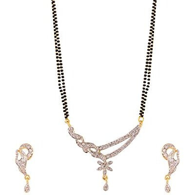 ZENEME White American Diamond Combo Of 4 Mangalsutra With Earrings Set For Women (Design-7)