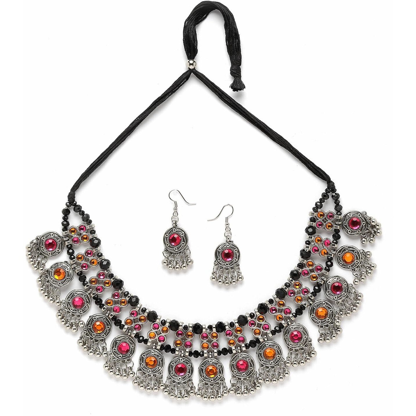Shining Diva Fashion Latest Stylish Fancy Oxidized Traditional Oxidised Earrings Necklace Jewellery Set for Women (14246s)
