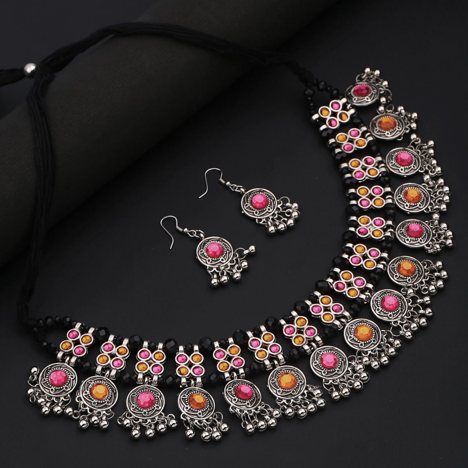 Shining Diva Fashion Latest Stylish Fancy Oxidized Traditional Oxidised Earrings Necklace Jewellery Set for Women (14246s)