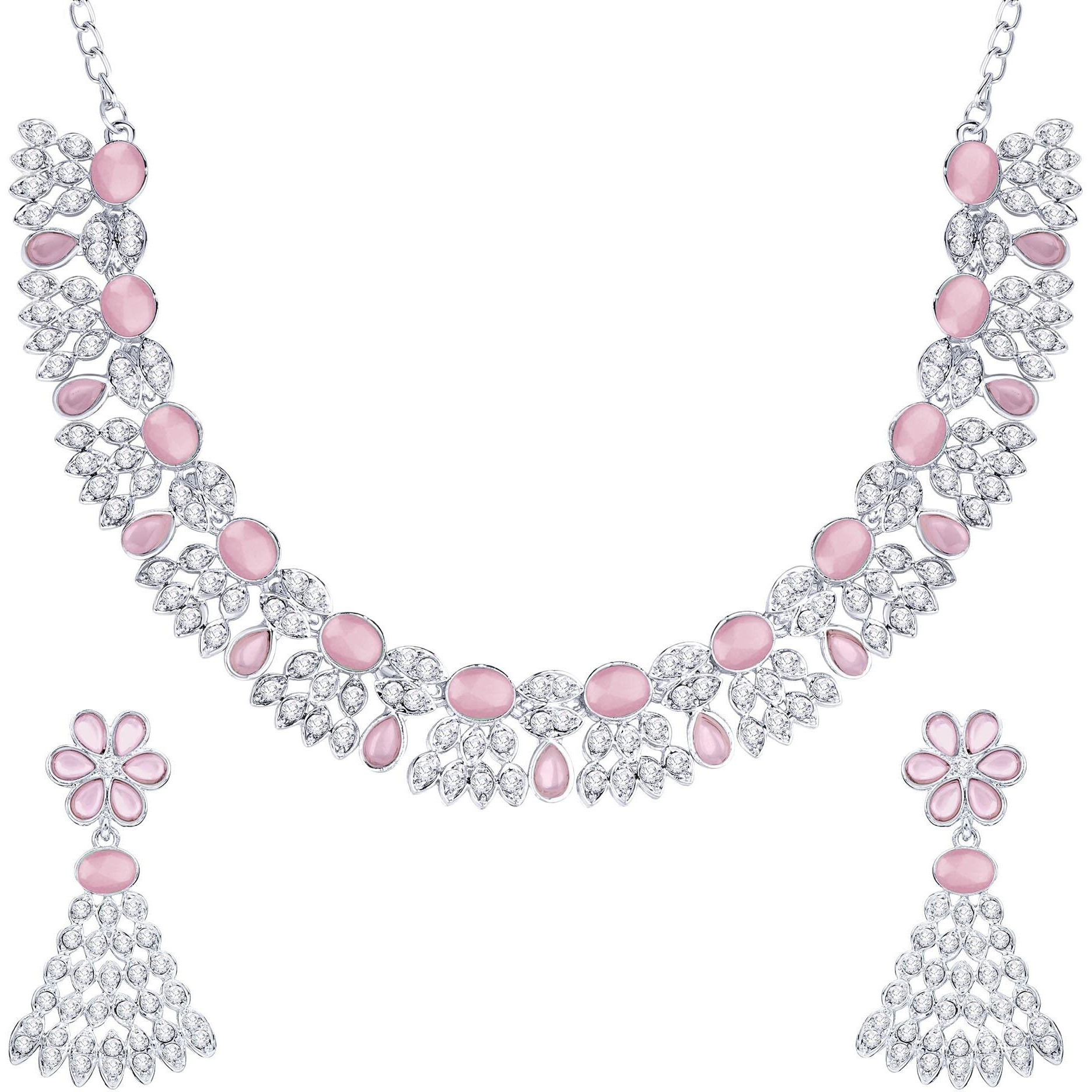 Atasi International Silver Plated Womens Necklace Set | Jewellery Set With Earrings | RMP5774