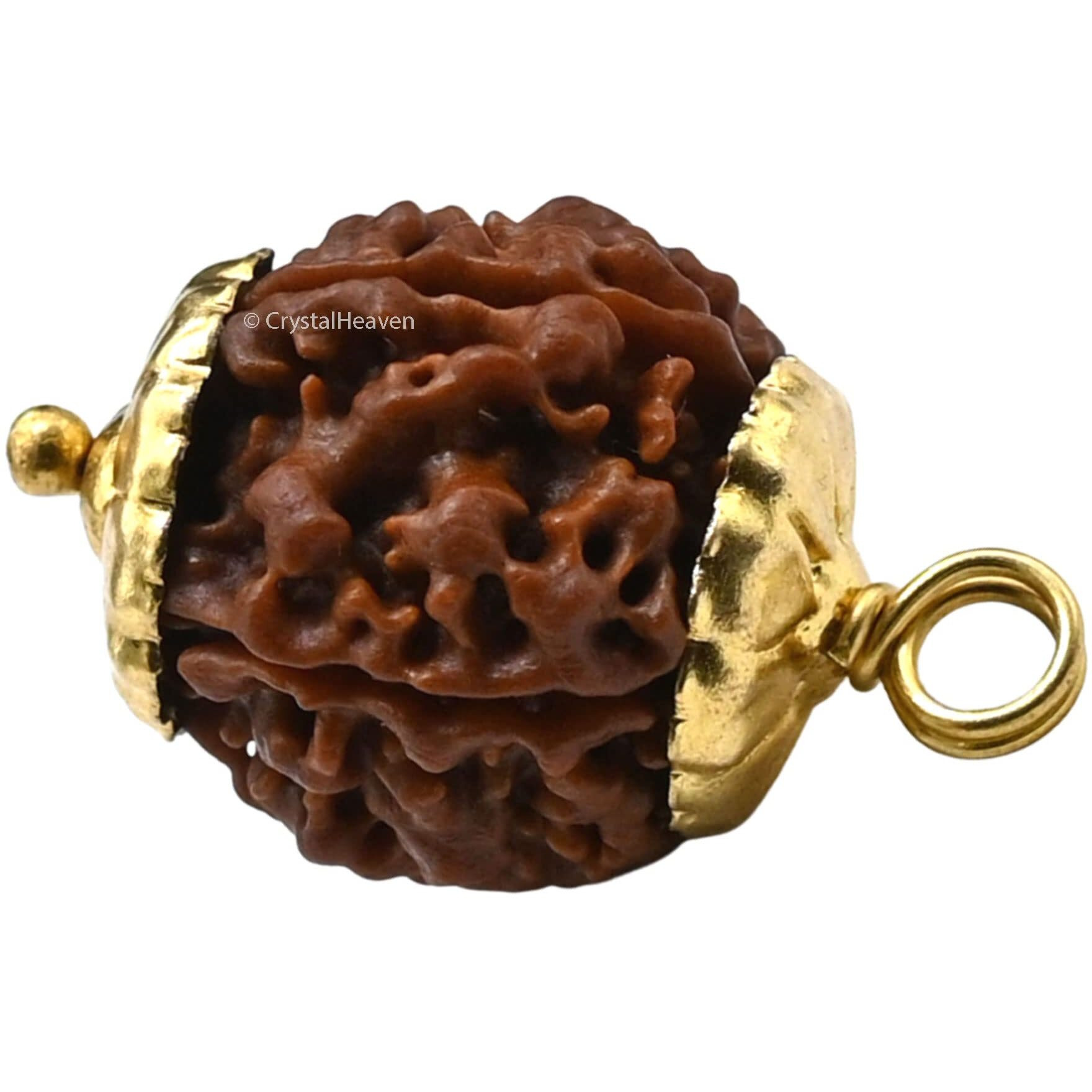 Crystal Heaven Rudraksha Original 5 Mukhi Pendant Necklace for Women Men | Certified Rudraksha with Velvet Pouch (Gold)