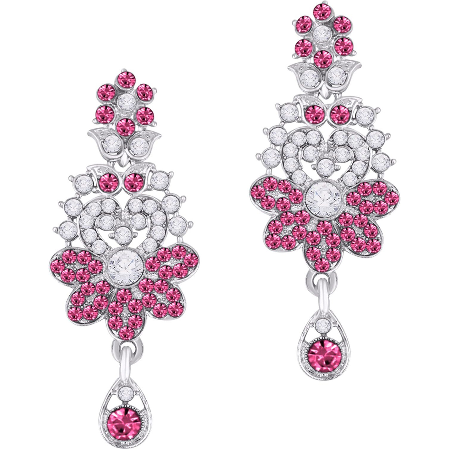 Atasi International Silver Plated Crystals Necklace/Jwelery Set with Earrings and Maang Tikka for Women - Ideal for Party, Wedding, Any Occasion (Pink)