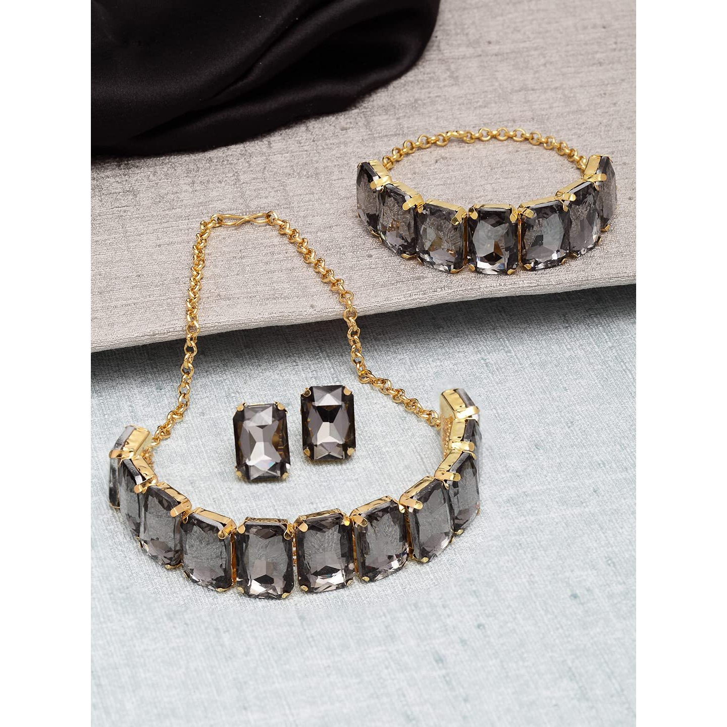Shining Diva Fashion Latest Choker Design Stylish Traditional Crystal Bracelet Earrings Necklace Jewellery Set for Women (12435s), one, style05