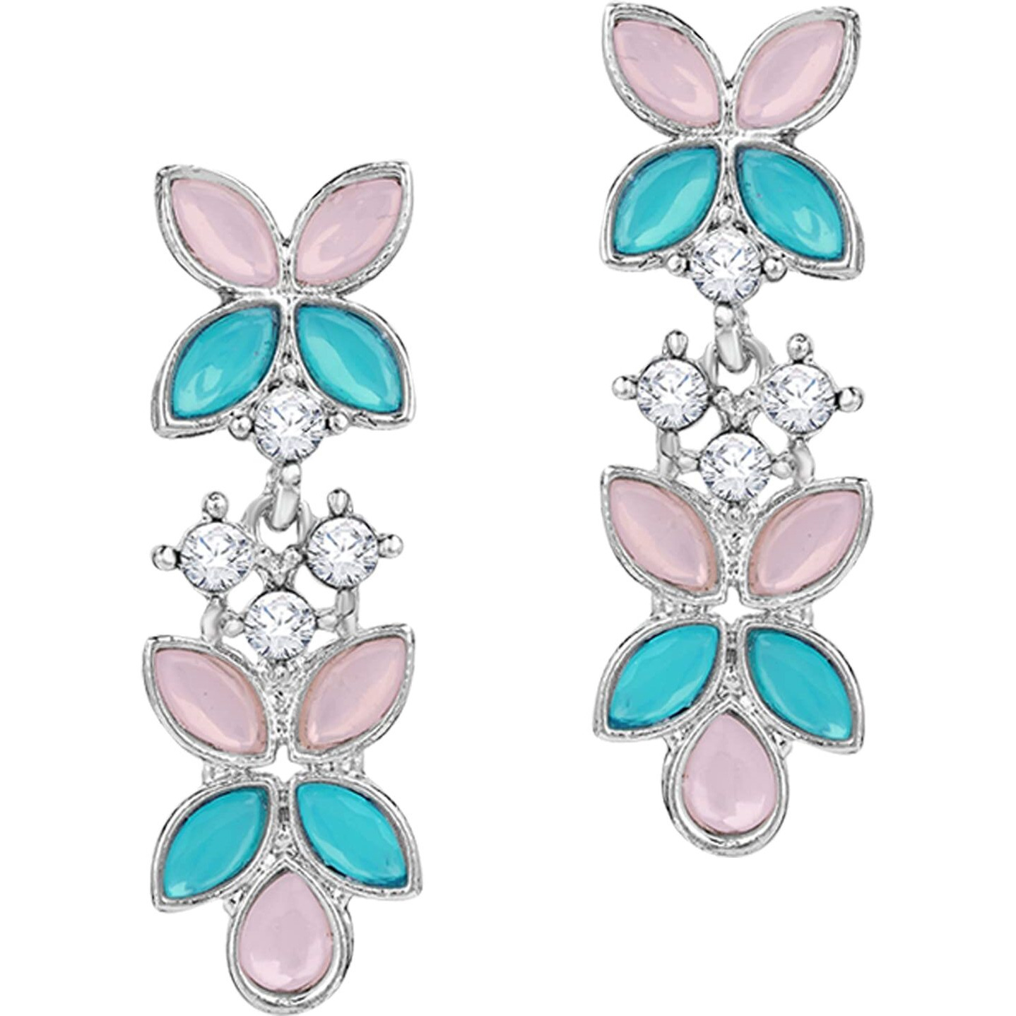Atasi International Silver Plated Mint Pink Blue Crystals AD Diamond Jewellery Necklace Set for Women (RPB5775)