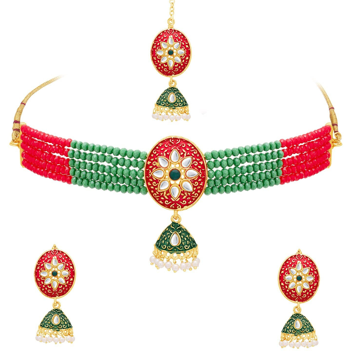 Sukkhi mesmerizing Gold Plated Kundan & Pearl Choker Necklace Set For Women (NS101130)