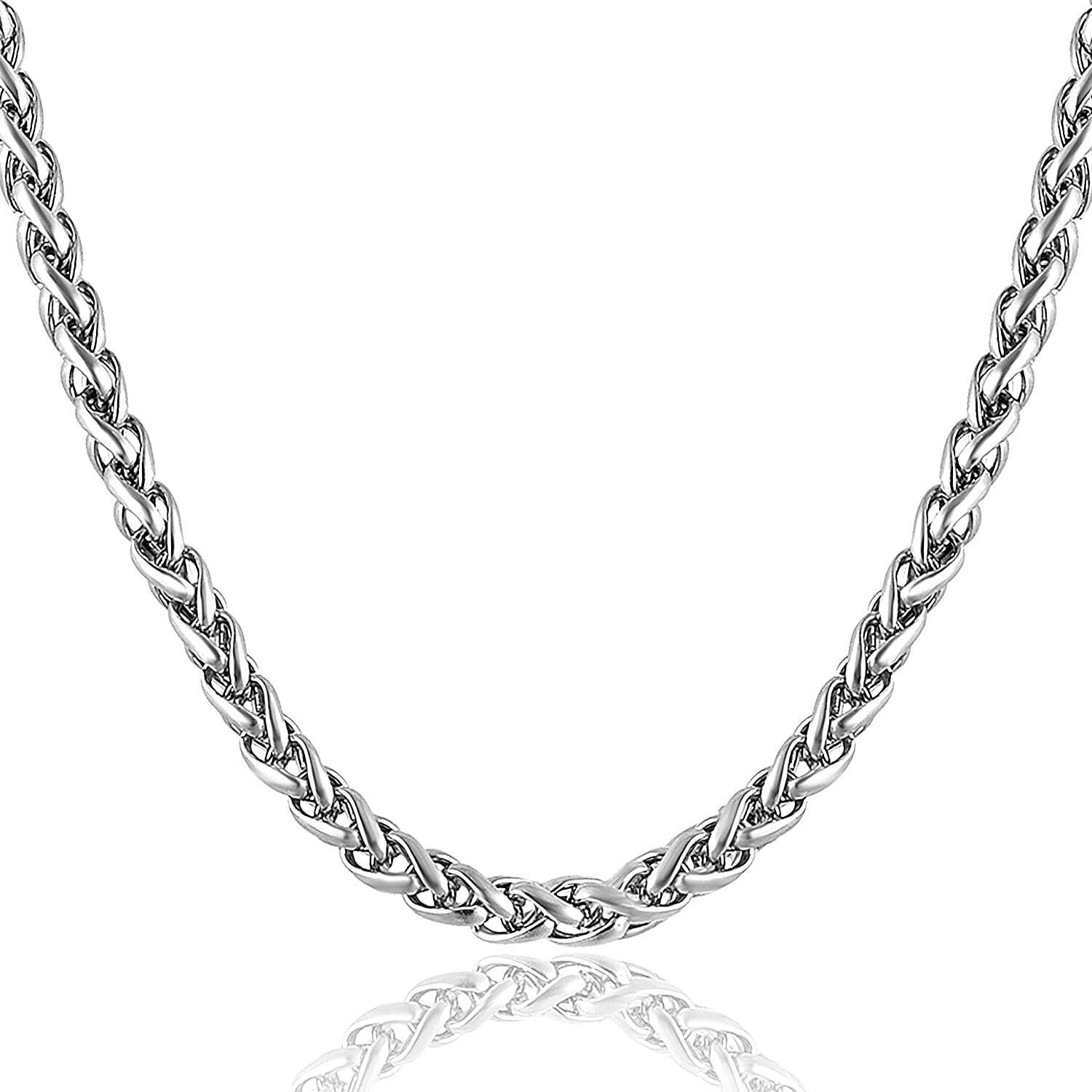 Fashion Frill Stainless Steel Interlink Silver Neck Chain Chains for Men Stylish Boys - 22 Inch