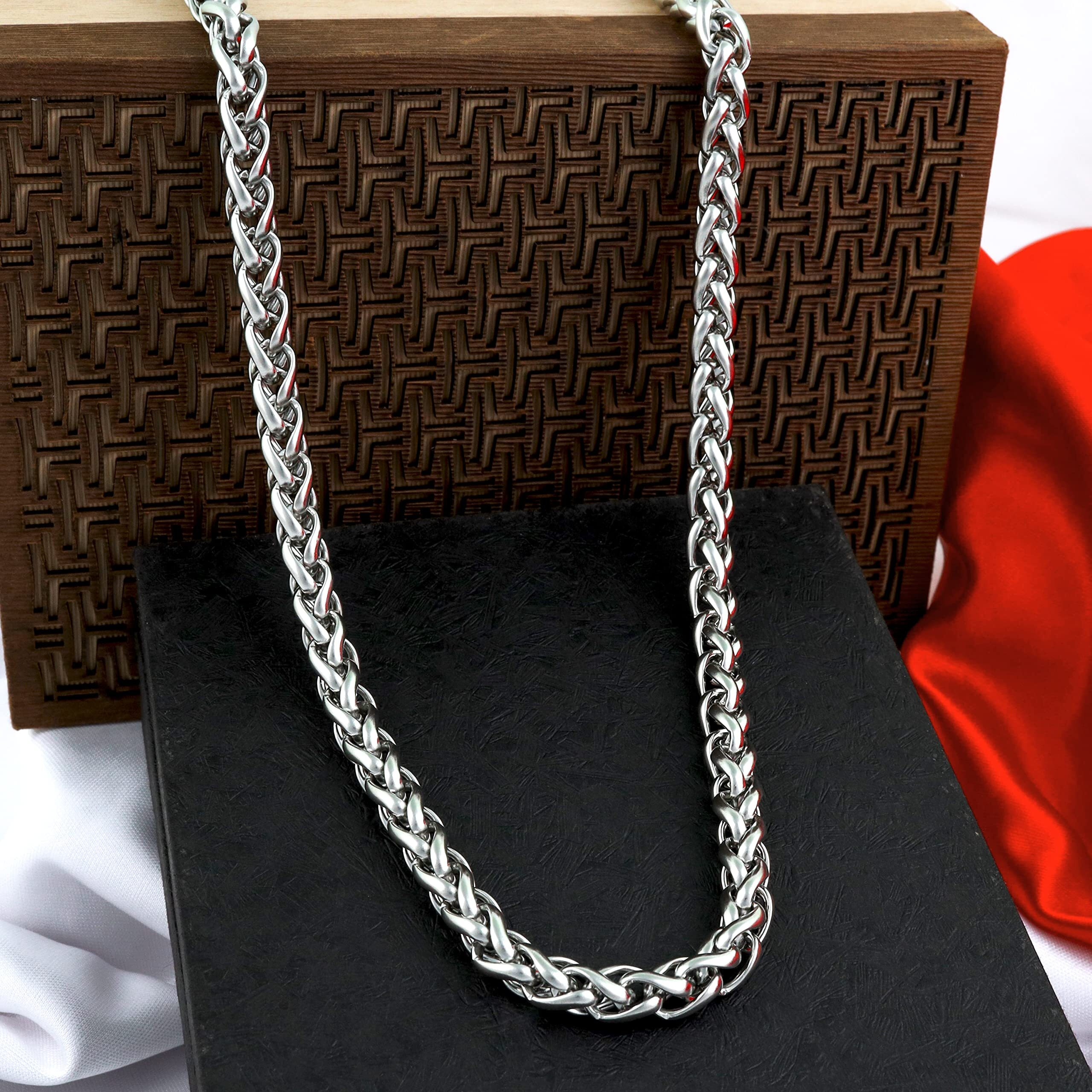 Fashion Frill Stainless Steel Interlink Silver Neck Chain Chains for Men Stylish Boys - 22 Inch