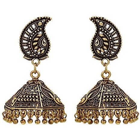Sasitrends German Oxidized Long Necklace Earring Set for Girls and Women (Gold)