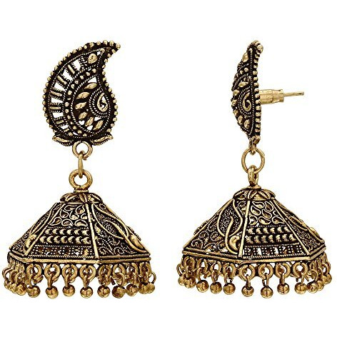 Sasitrends German Oxidized Long Necklace Earring Set for Girls and Women (Gold)