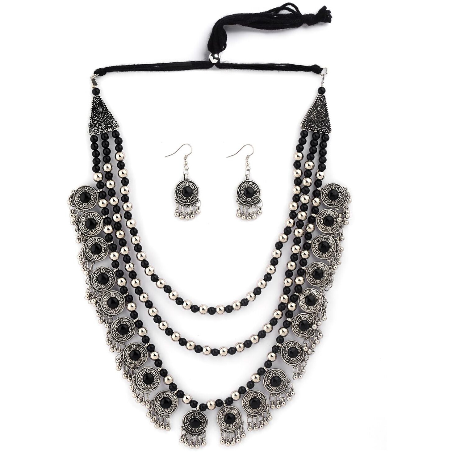 Shining Diva Fashion Latest Stylish Fancy Oxidized Traditional Oxidised Necklace Jewellery Set for Women (Black) (rrsd13121s)