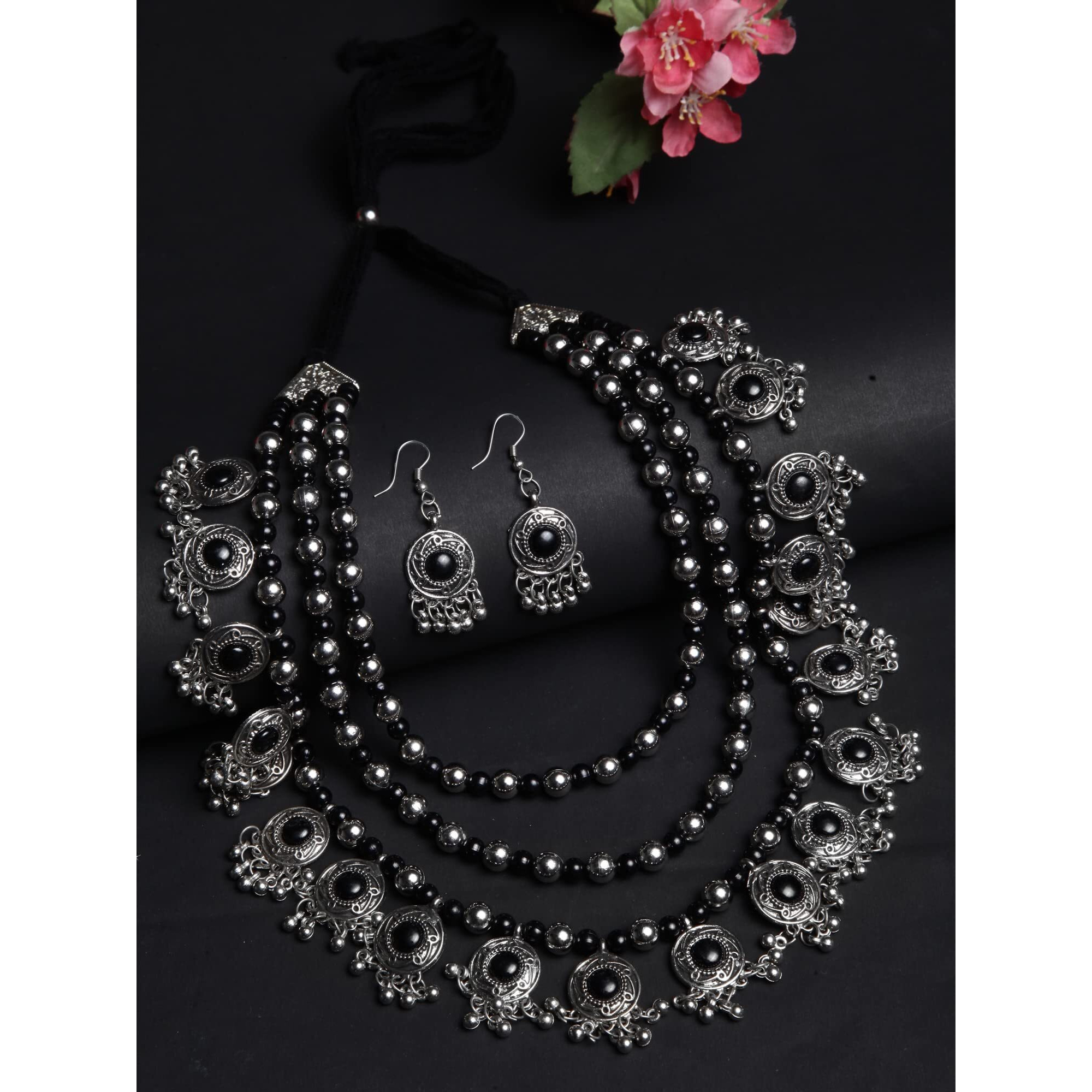 Shining Diva Fashion Latest Stylish Fancy Oxidized Traditional Oxidised Necklace Jewellery Set for Women (Black) (rrsd13121s)