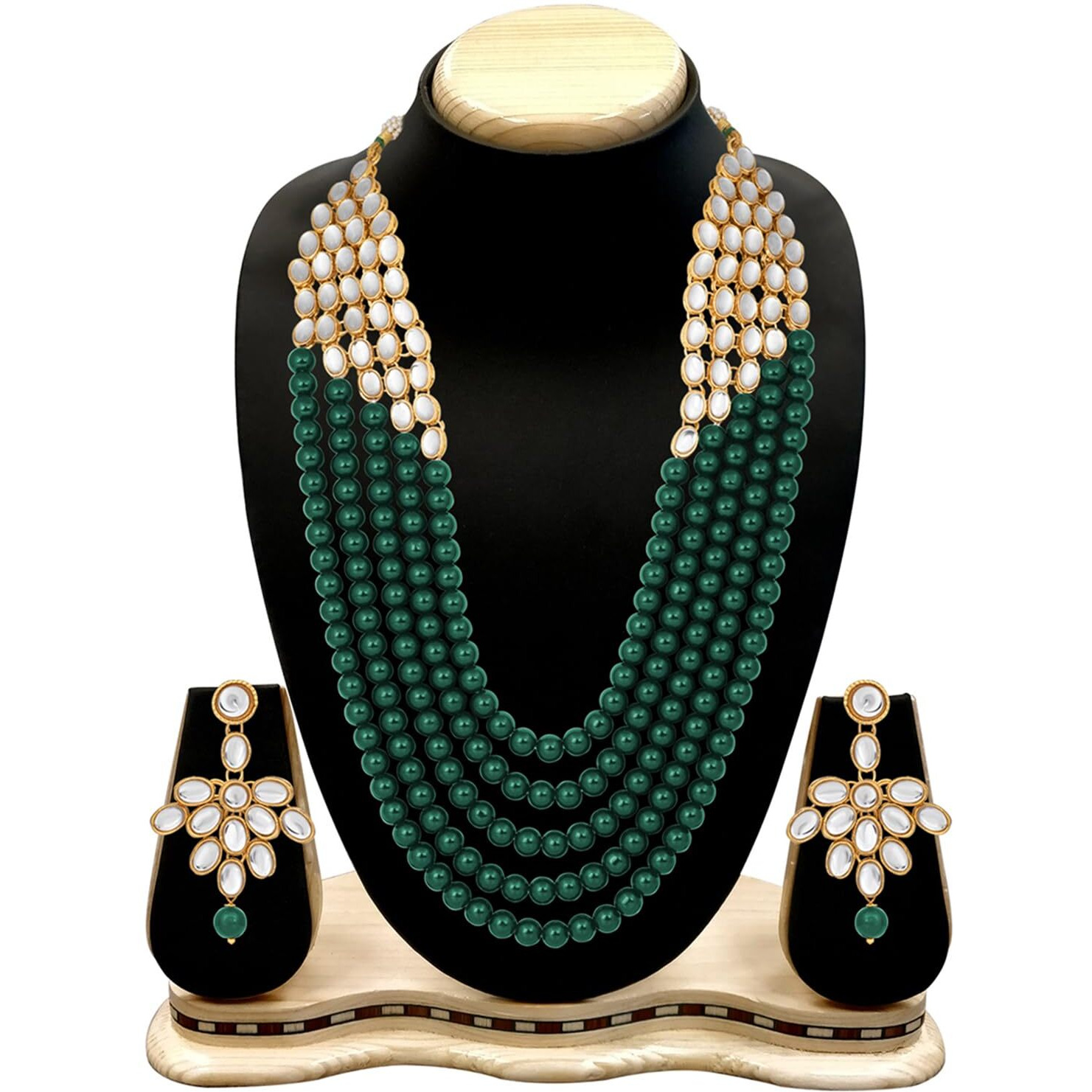 Peora Gold-plated Brass and Pearl & Kundan Jeweller Set for Women & Girls (Green)