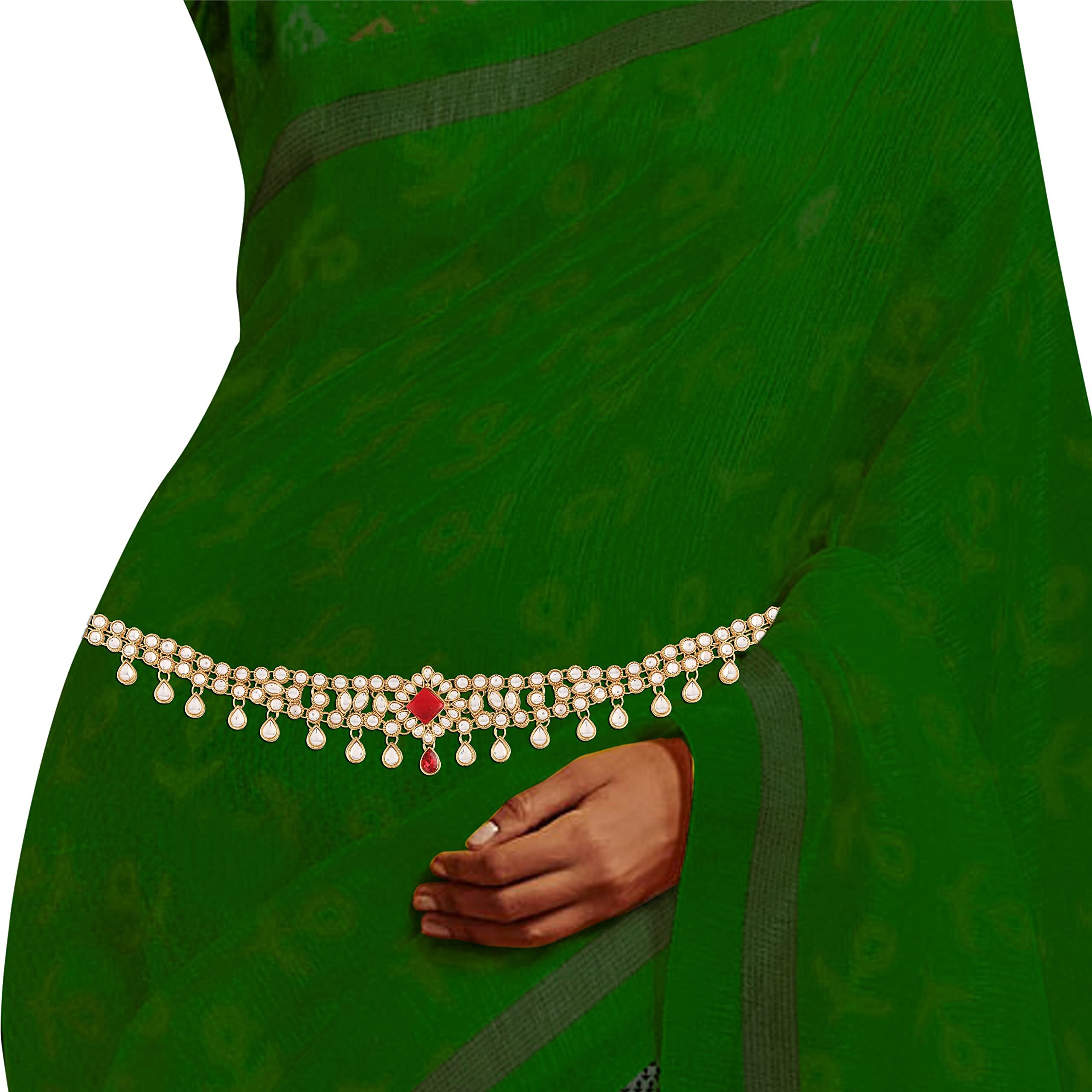I Jewels 18K Gold Plated Traditional Ethnic Kundan And Stone Studded Adjustable Kamarband/Belly Chain/Kandora/Wait Belt For Women (B027R)
