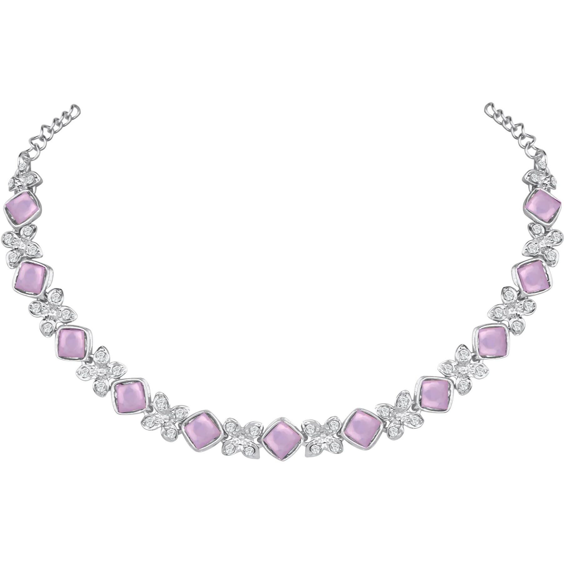 Atasi International Silver Plated Purple Crystals AD Diamond Style Delicate Necklace Jewellery Set for Women & GIrls (RPU1744)