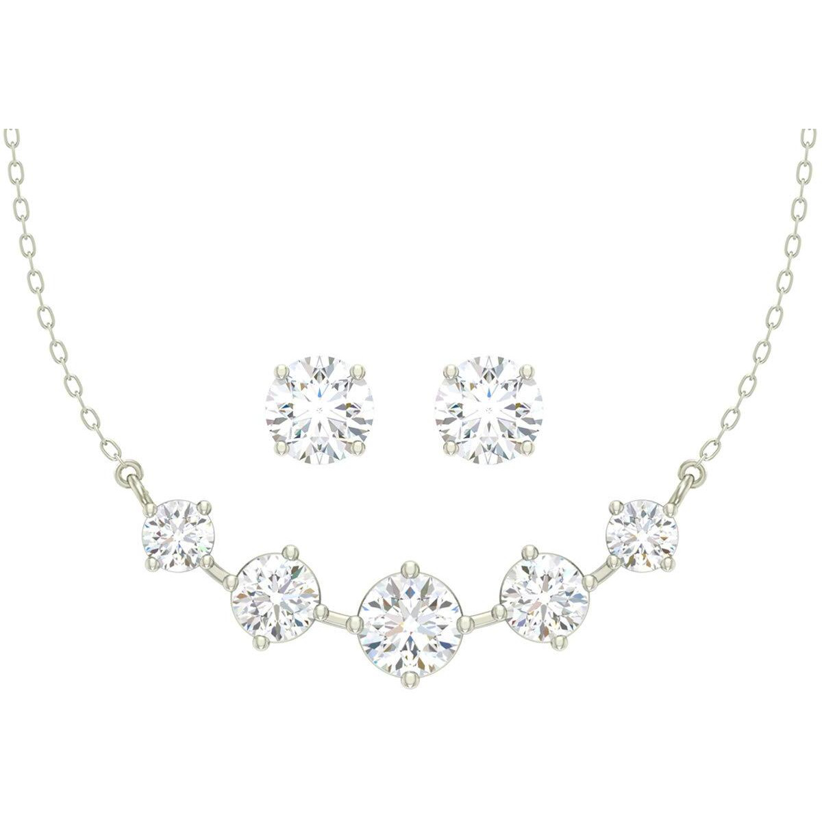 Clara 925 Sterling Silver Rhodium Plated 5 Stone Pendant Earring Necklace Set With Chain Gift for Women and Girls