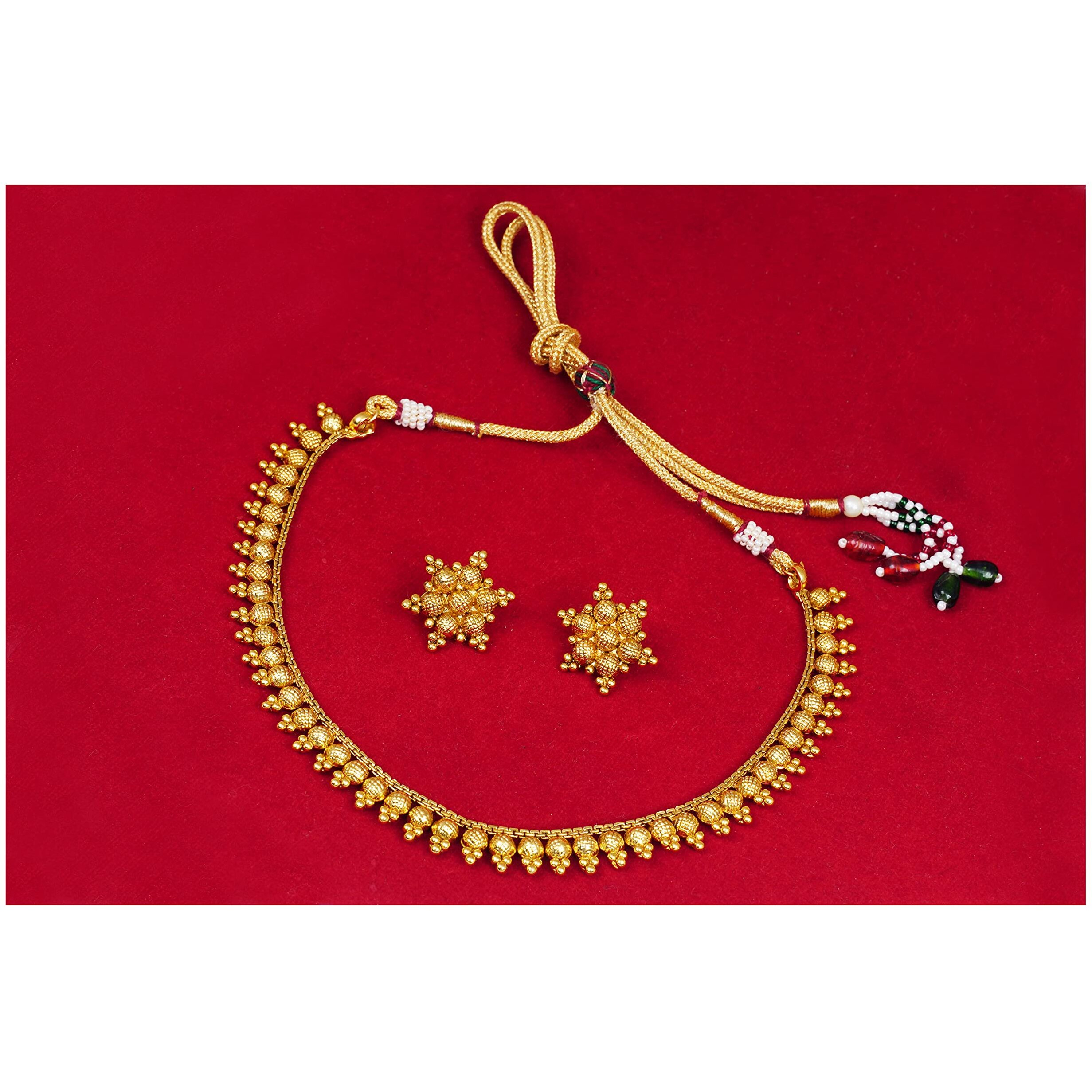 JFL - Jewellery for Less Traditional Ethnic Floral One Gram Gold Plated Designer Necklace Set/Jewellery Set swith Stud Earrings for Women & Girls,Valentine