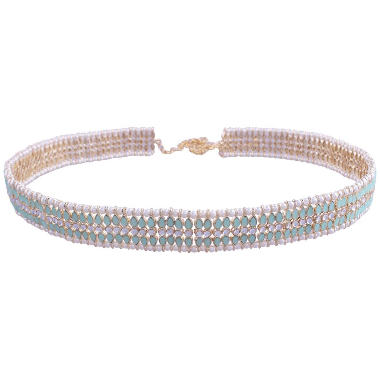 I Jewels 18K Gold Plated Traditional Ethnic Mint Kundan Studded Adjustable Kamarband/Belly Chain/Kandora/Wait Belt For Women (B032Min)