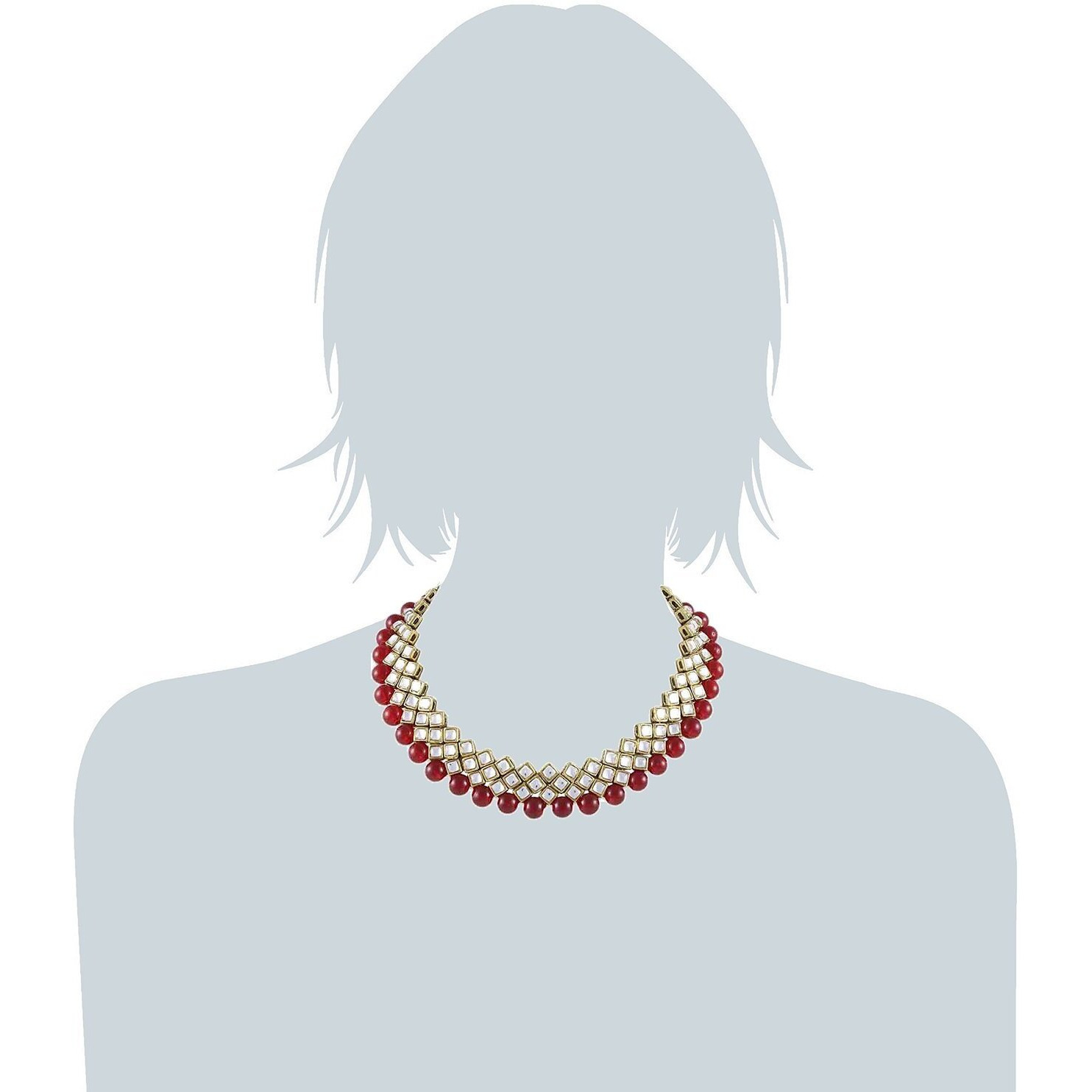 Shining Diva Fashion Red Kundan Pearl Choker Traditional Necklace Jewellery Set With Earrings For Women (7813S)