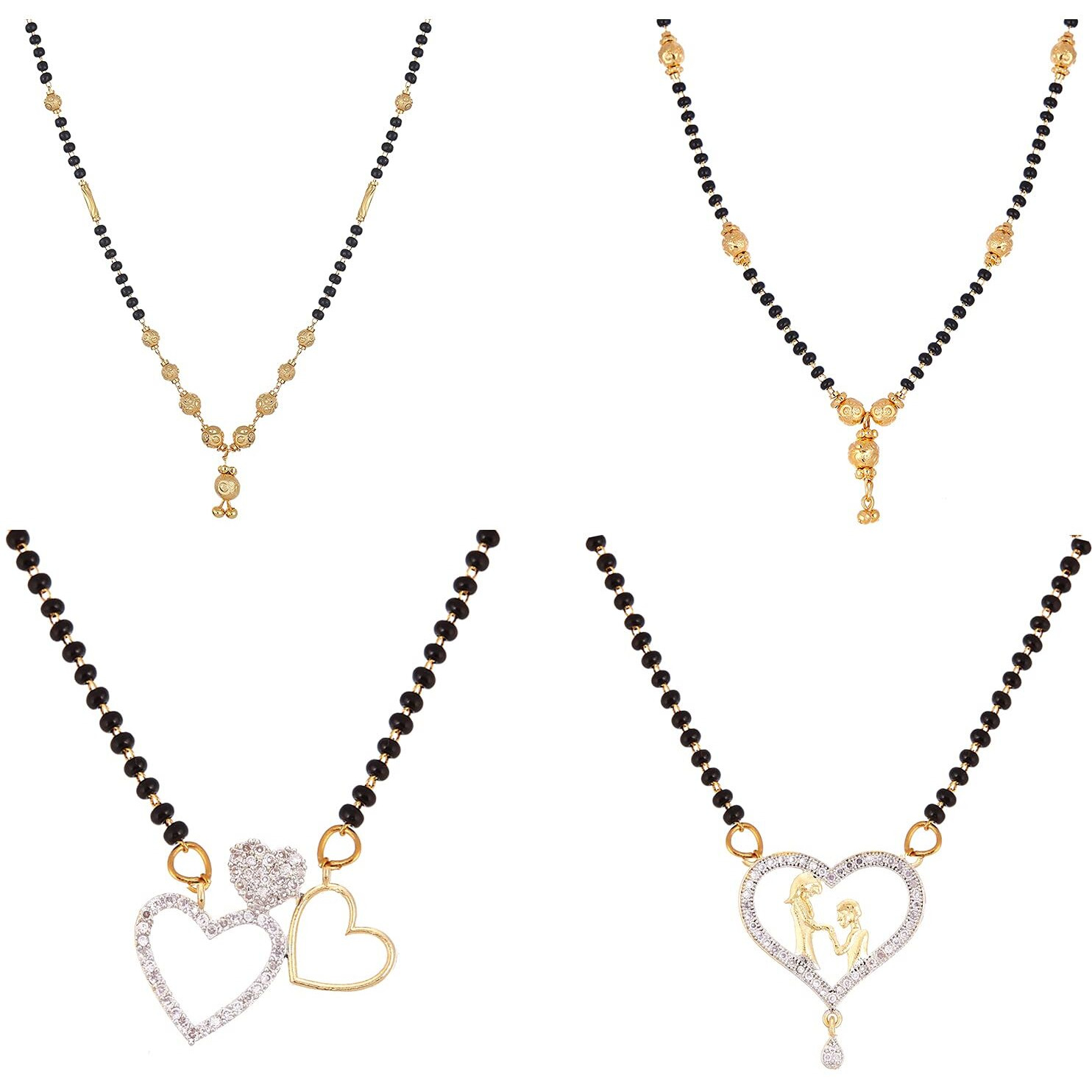 ZENEME Jewellery One Gram Gold Plated Combo of 4 Mangalsutra Necklace Pendant Tanmaniya Nallapusalu Black Bead Chain For Women and Girls (Design 6)