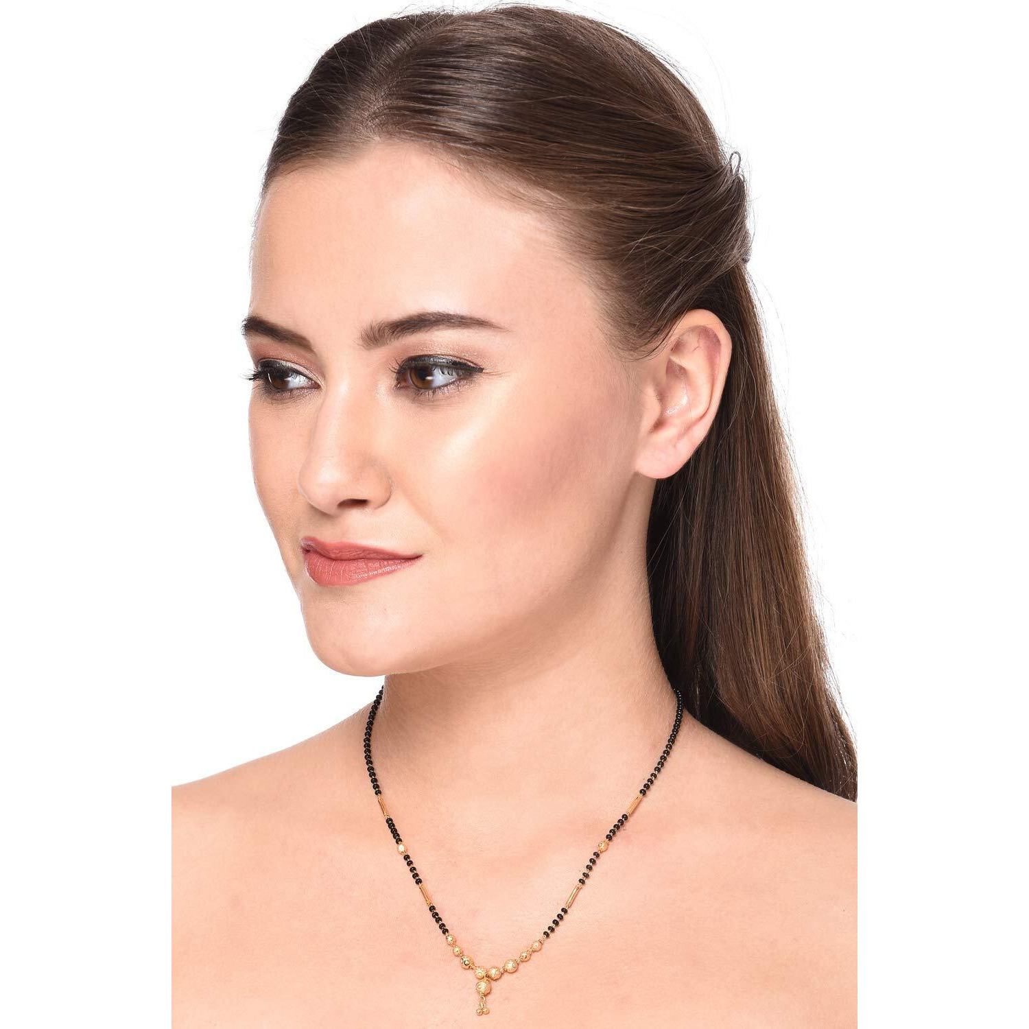 ZENEME Jewellery One Gram Gold Plated Combo of 4 Mangalsutra Necklace Pendant Tanmaniya Nallapusalu Black Bead Chain For Women and Girls (Design 6)