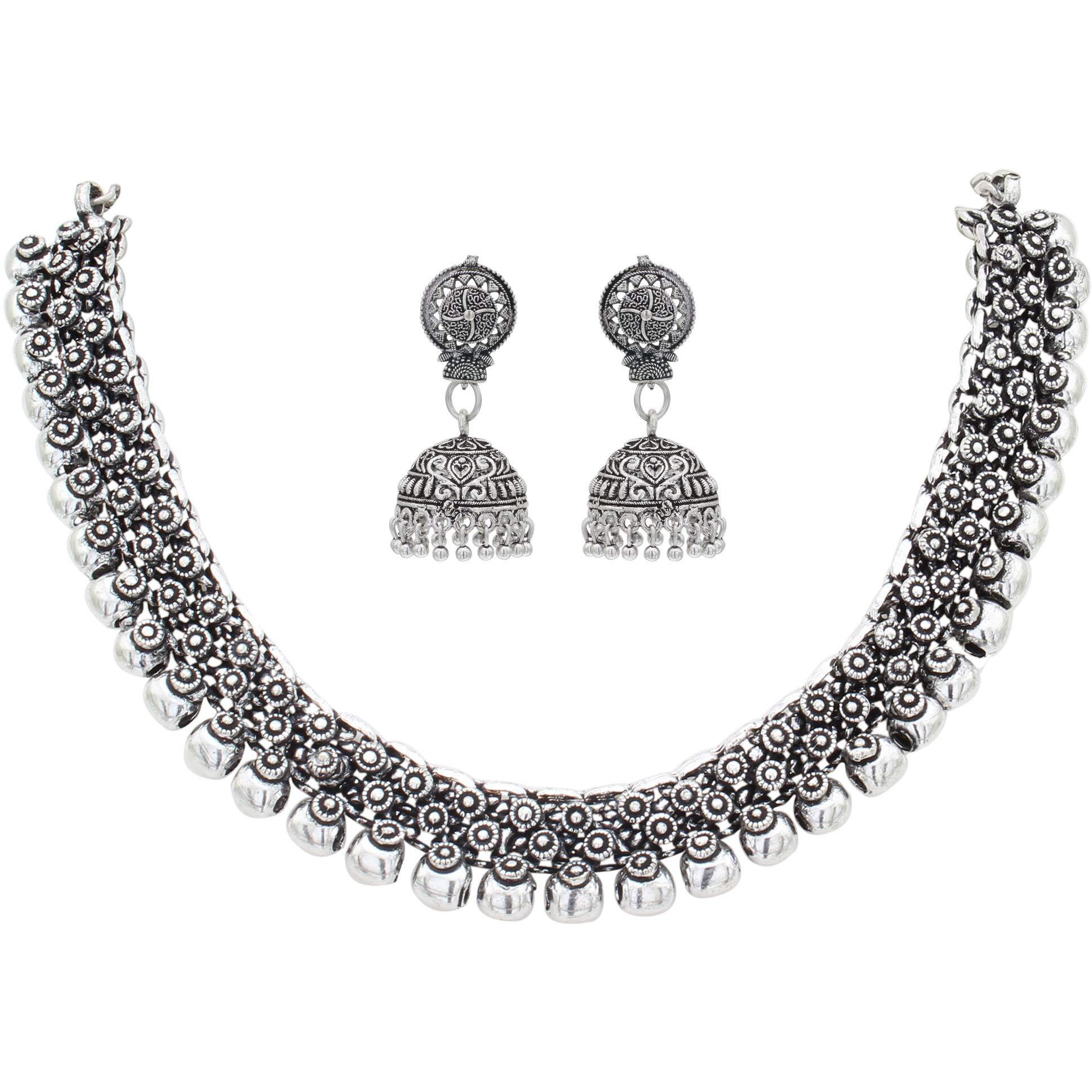 Sasitrends Oxidized German Silver Necklace with Earrings Jewellery Set for Women and Girls