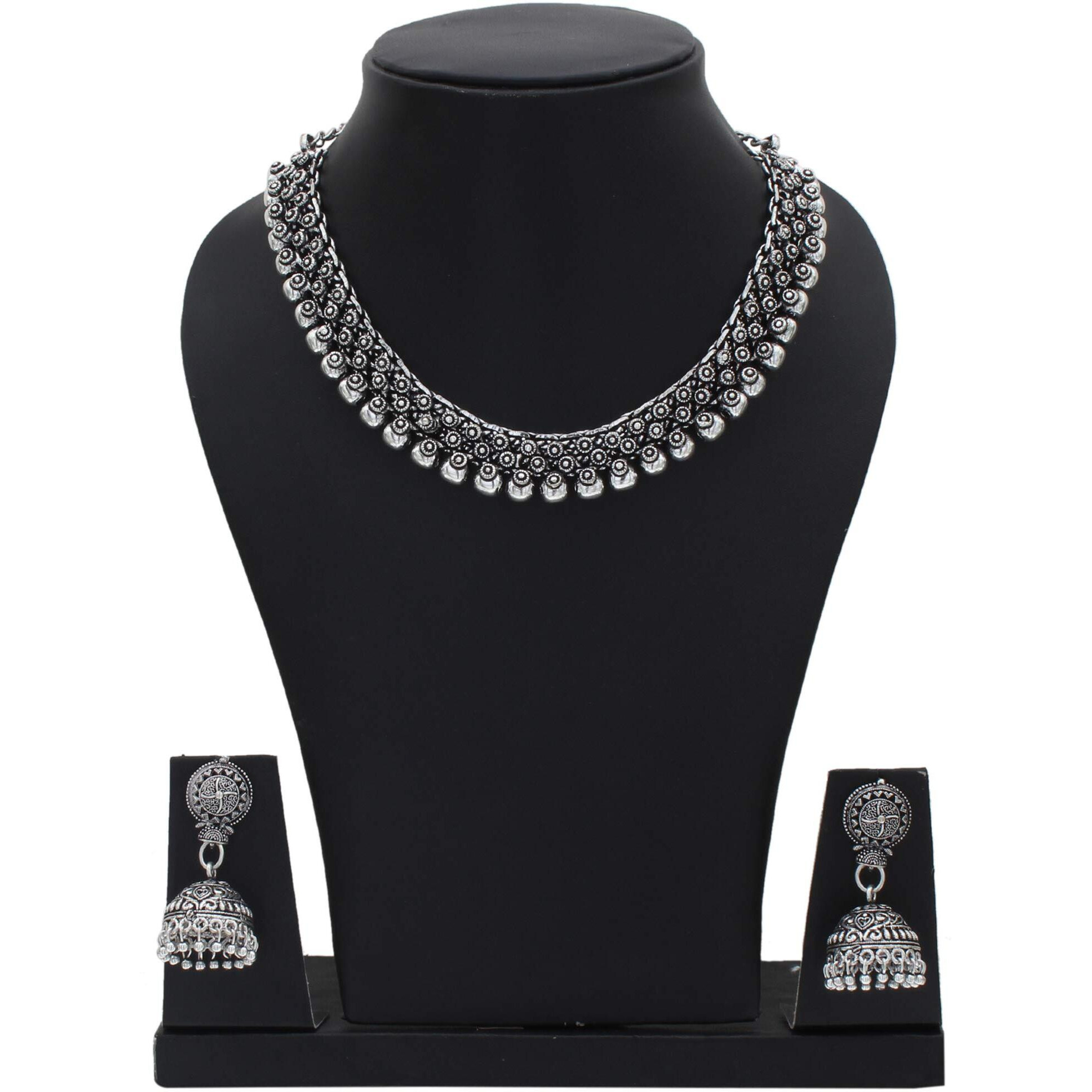 Sasitrends Oxidized German Silver Necklace with Earrings Jewellery Set for Women and Girls