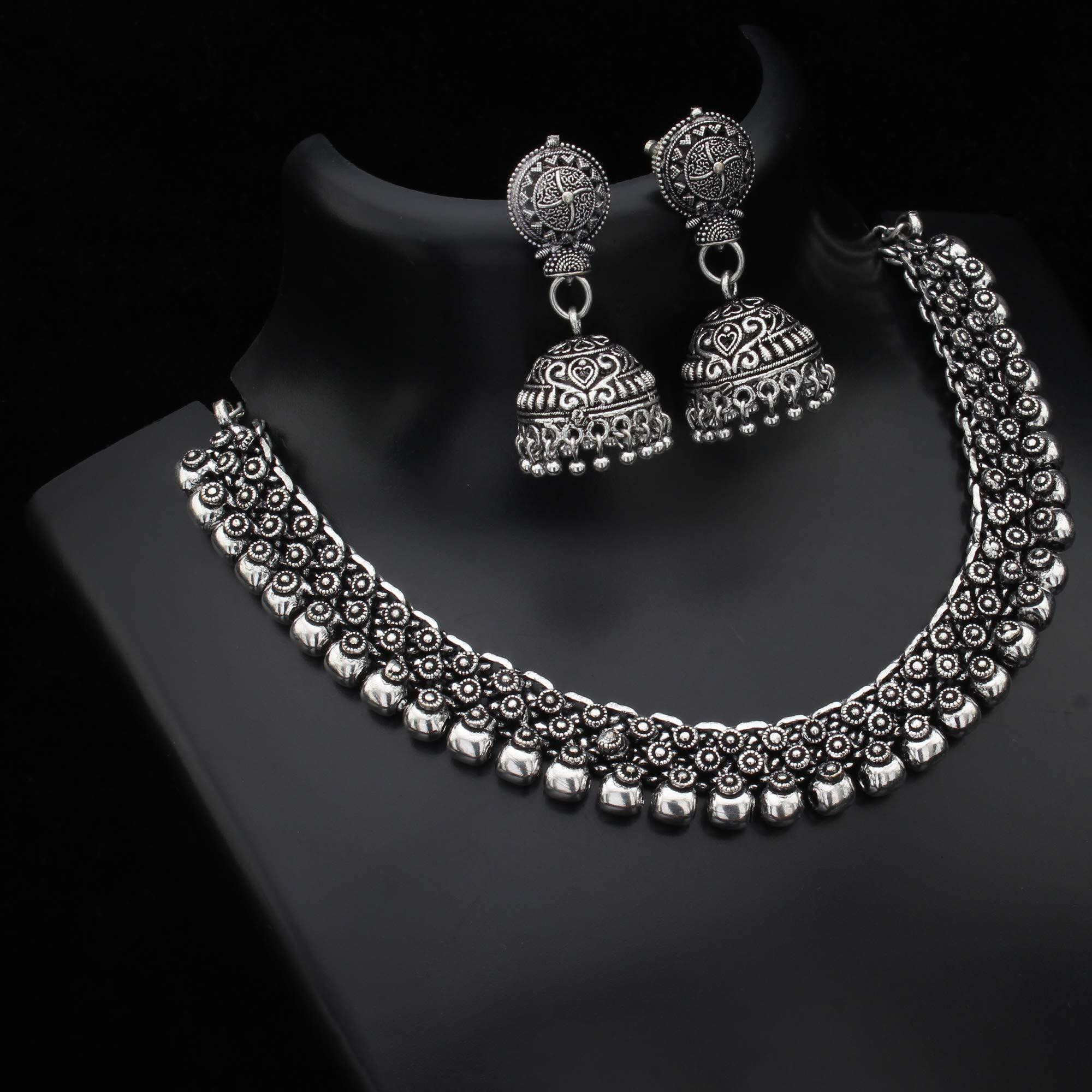 Sasitrends Oxidized German Silver Necklace with Earrings Jewellery Set for Women and Girls