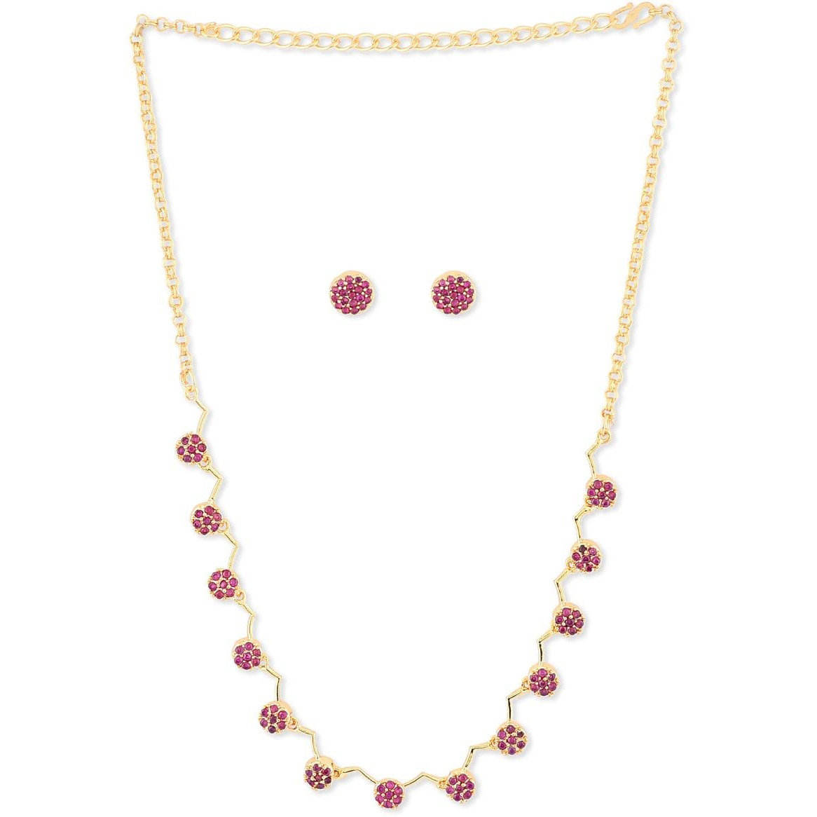 ZAVERI PEARLS Ruby Color Stones Studded Necklace Set For Women-ZPFK8979