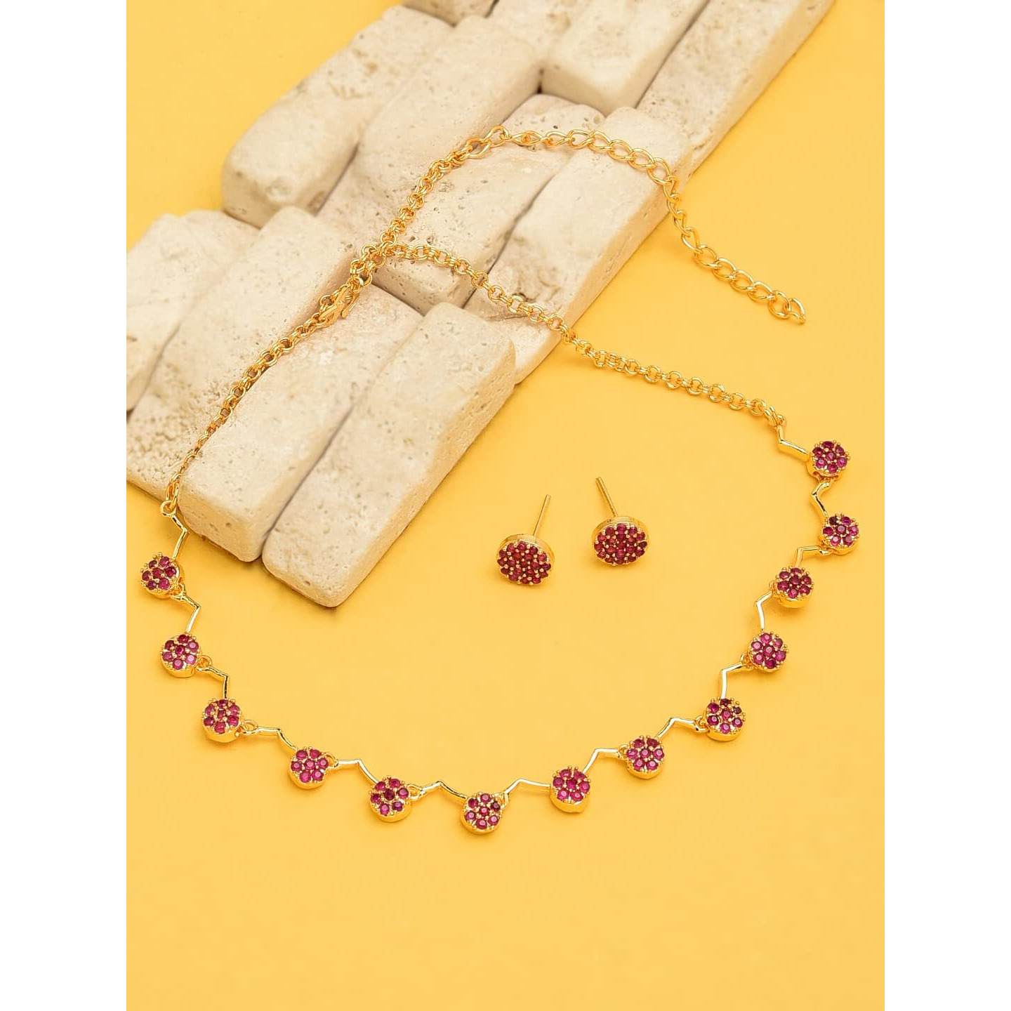 ZAVERI PEARLS Ruby Color Stones Studded Necklace Set For Women-ZPFK8979