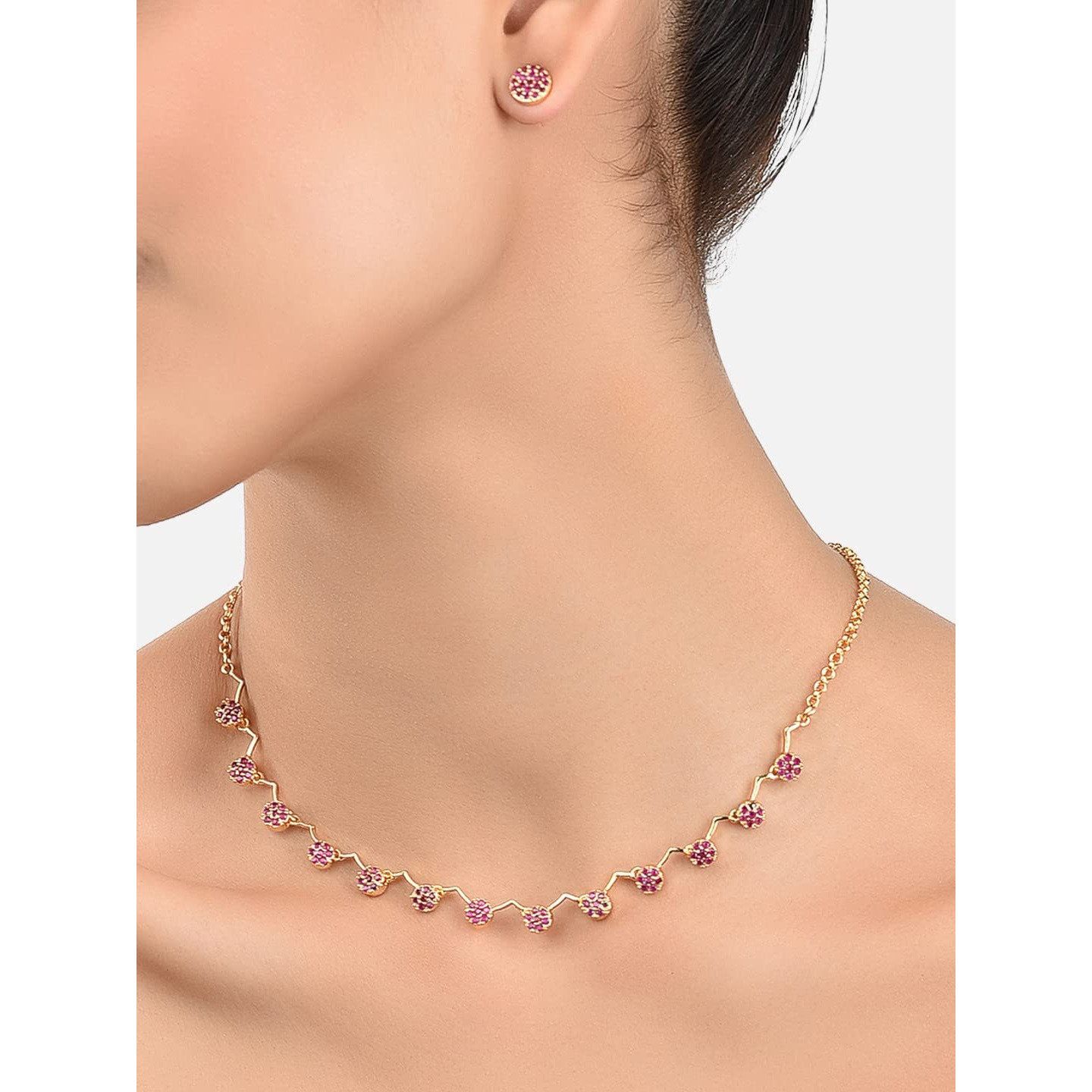 ZAVERI PEARLS Ruby Color Stones Studded Necklace Set For Women-ZPFK8979