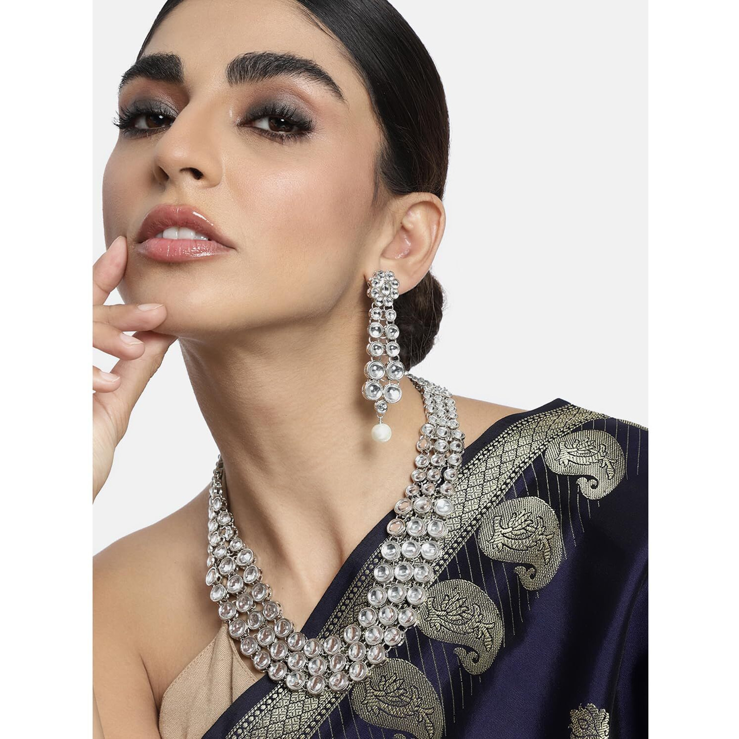 Peora Traditional Gold Plated Anushka Sharma Inspired Kundan Long Necklace with Earring Jewellery Set for Women Girls