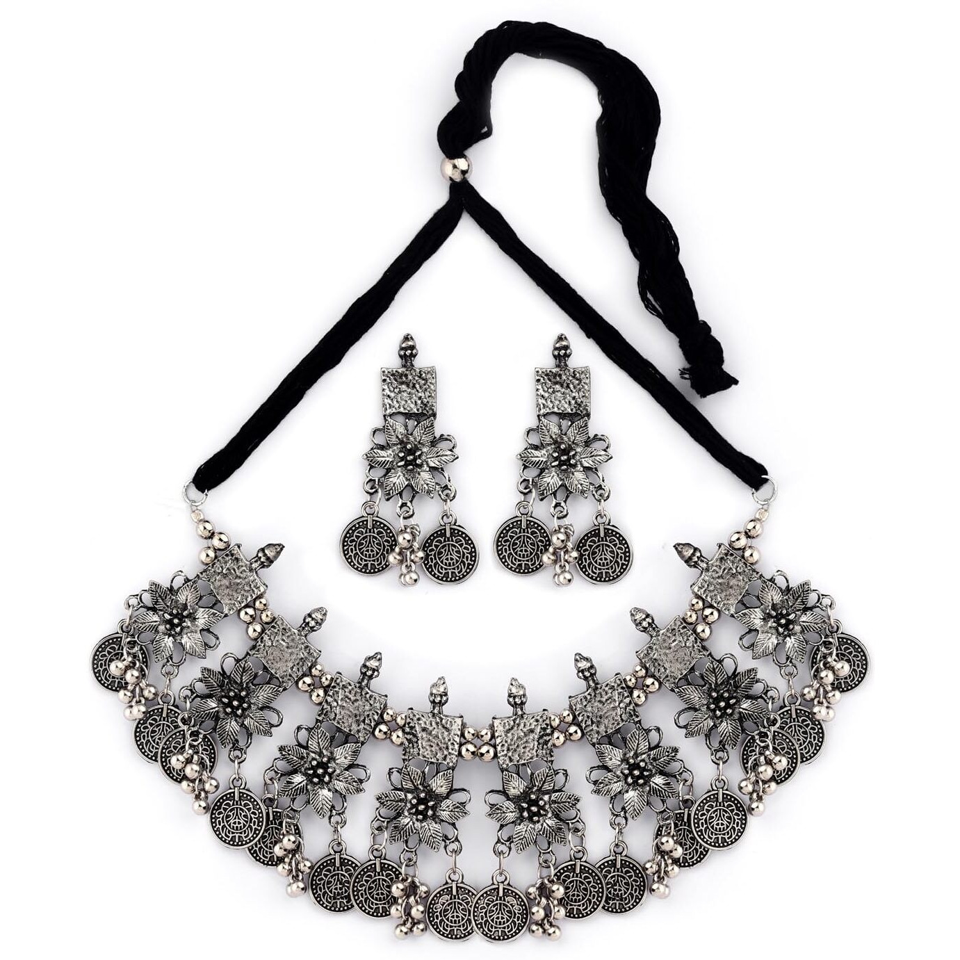 Shining Diva Fashion Latest Stylish Fancy Oxidized Traditional Oxidised Choker Necklace Jewellery Set for Women (rrsd13124s)