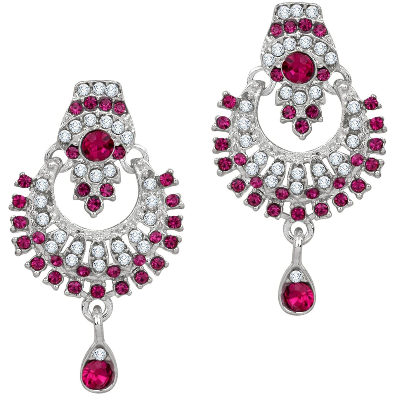 Atasi International Women Silver Plated Pink Crystals Ad Diamond Necklace Set With Earrings And Maang Tikka, Suitable For Bridal, Wedding, Party (Rgr1932)