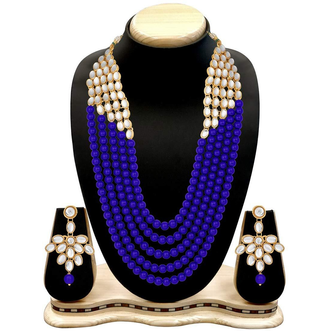 Peora Gold-plated Brass and Pearl & Kundan Jeweller Set for Women & Girls (Blue)