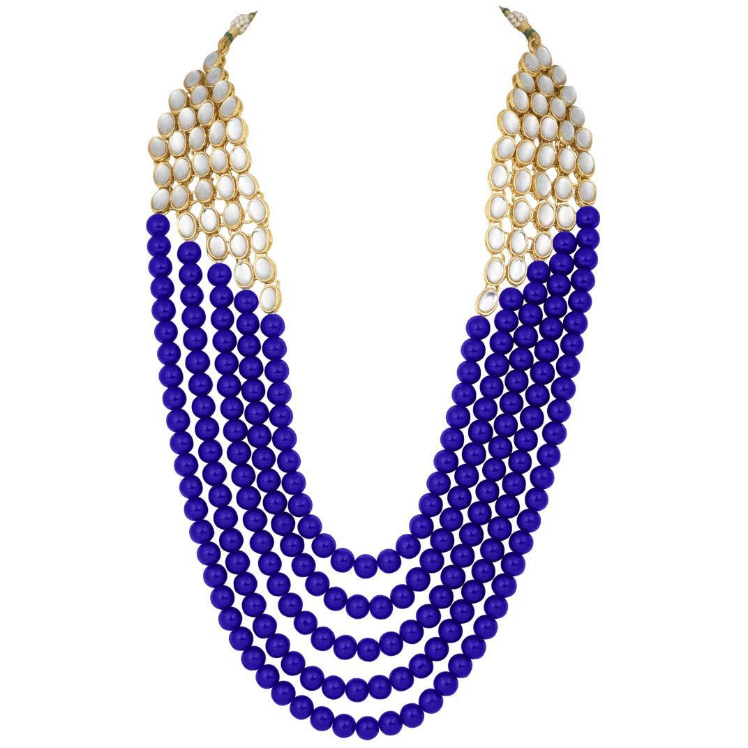 Peora Gold-plated Brass and Pearl & Kundan Jeweller Set for Women & Girls (Blue)