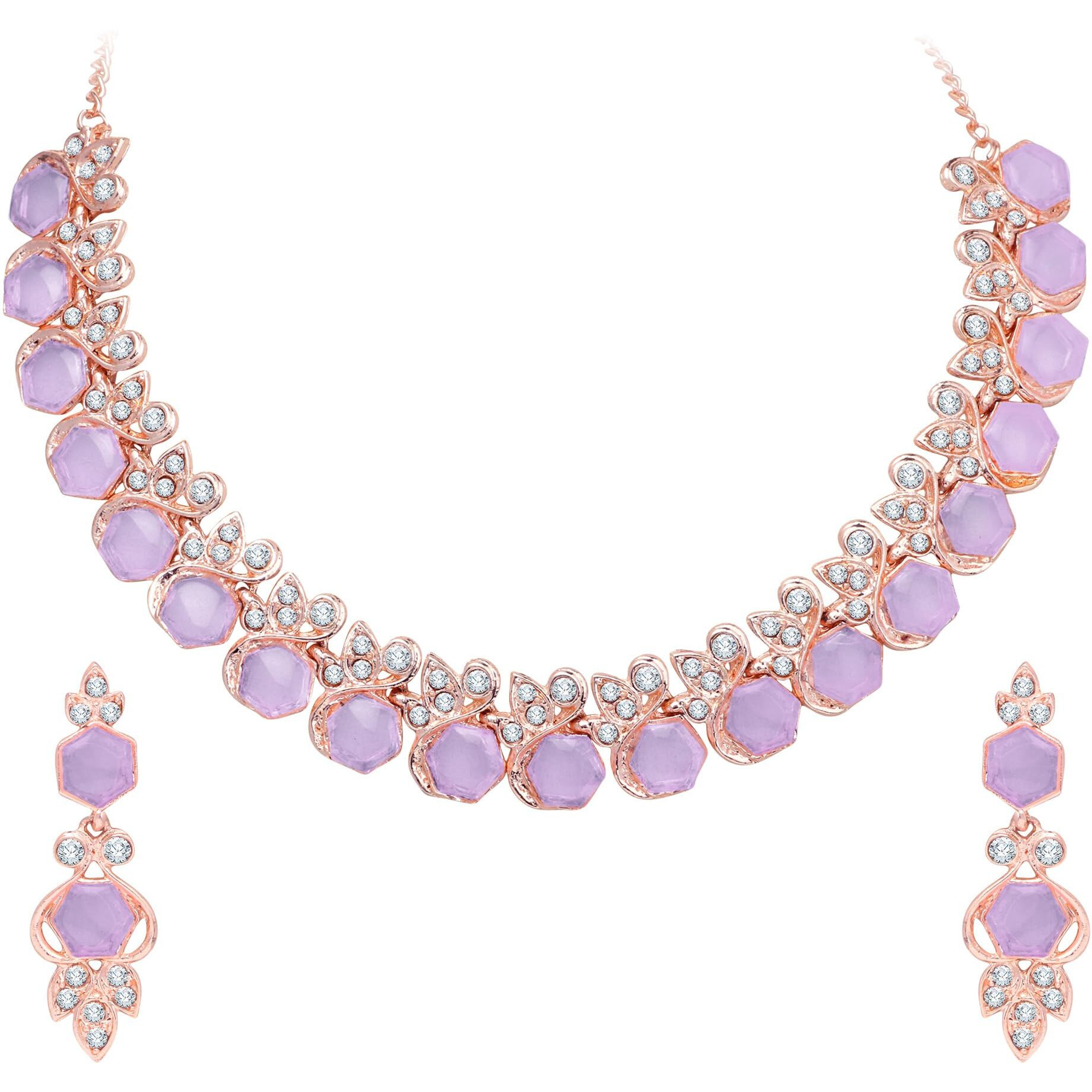 Atasi International Gold Plated Purple Cystals American Diamond Necklace Jewellery Set with Earrings for Women Suited for Party, Wedding, Engagement, Festive(PU5766)