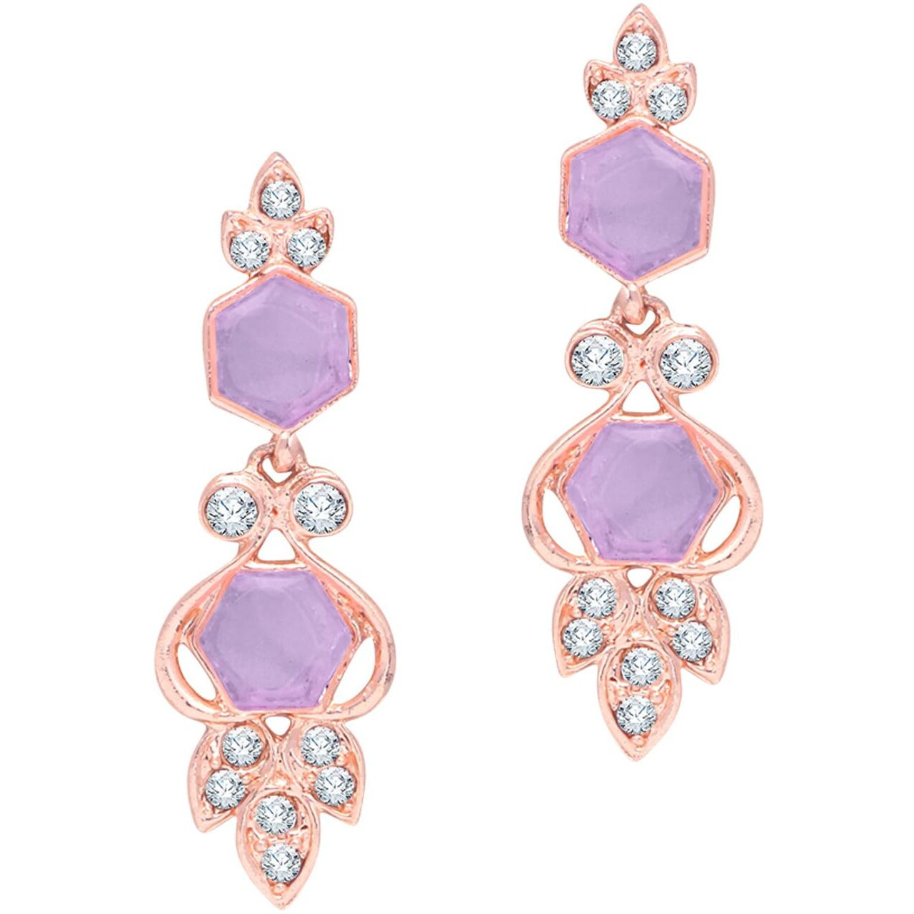 Atasi International Gold Plated Purple Cystals American Diamond Necklace Jewellery Set with Earrings for Women Suited for Party, Wedding, Engagement, Festive(PU5766)