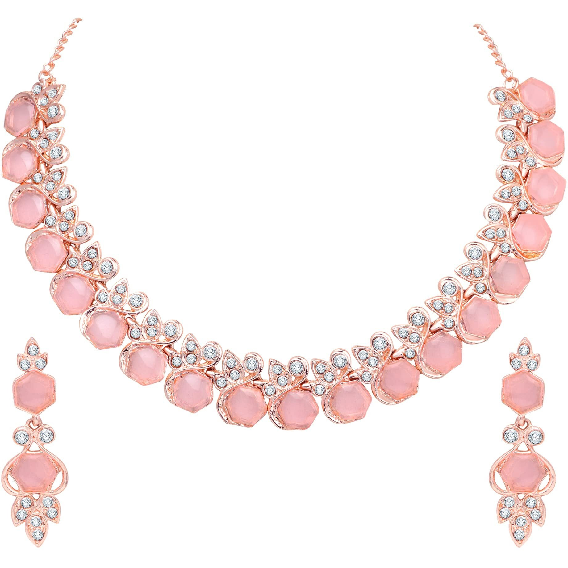 Atasi International Gold Plated Mint Pink Crystals AD Diamond Womens Necklace Set | Jewellery Set With Earrings | MP5766