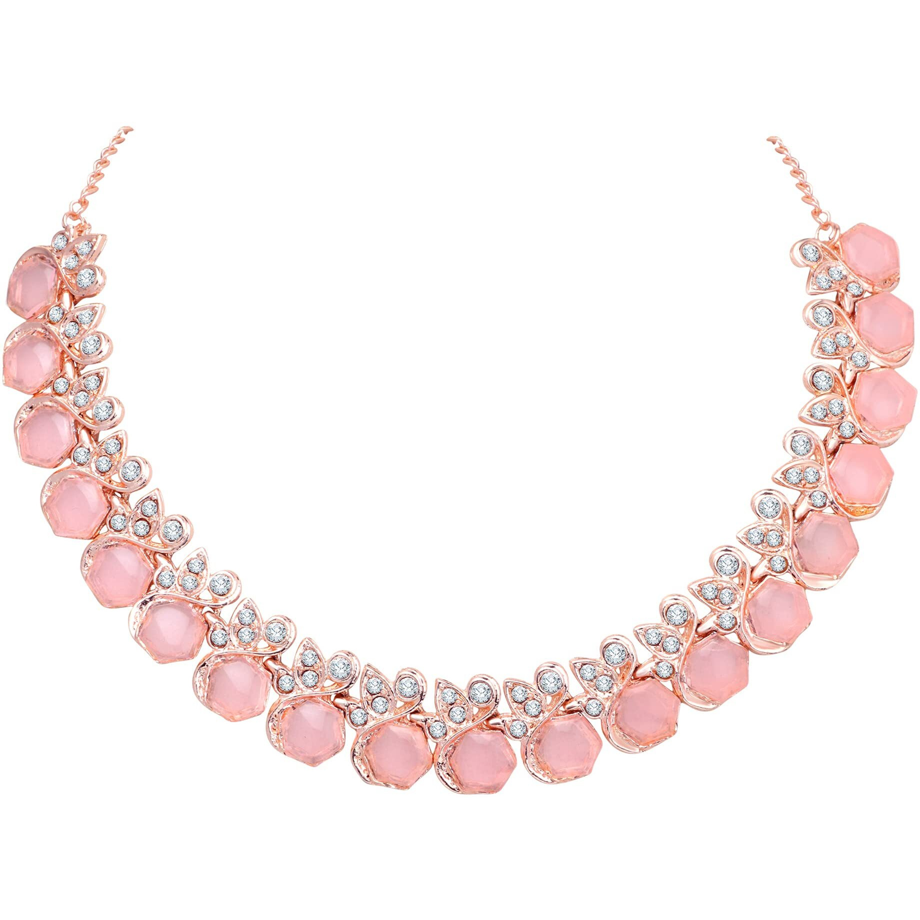 Atasi International Gold Plated Mint Pink Crystals AD Diamond Womens Necklace Set | Jewellery Set With Earrings | MP5766