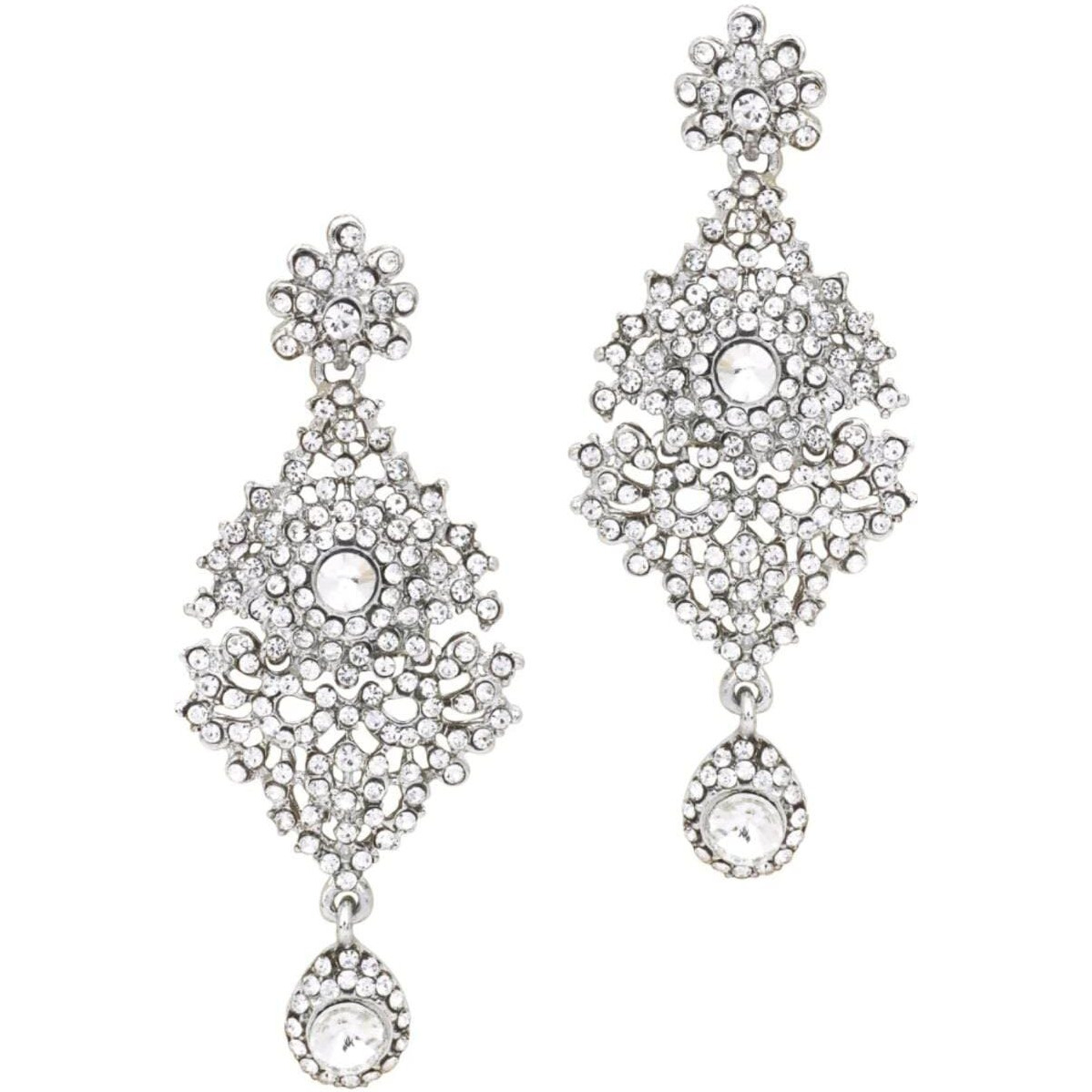 Atasi International Silver Plated Jewellery Set with Earrings and Maang Tikka- Jewellery Collection for Weddings, Parties, and Festivals- White (R1605)