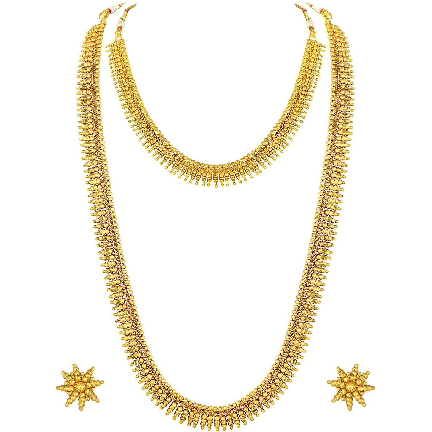 Peora Traditional Gold Plated Long Short Maharani Haar Necklace with Earrings South Indian Traditional Bridal Combo Jewellery Set for Women Girls