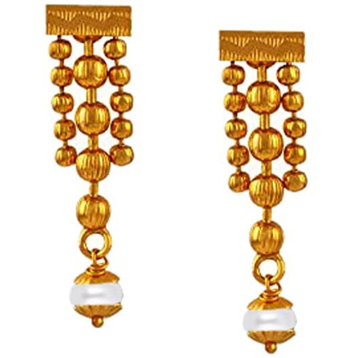 JFL - Jewellery for Less Traditional Ethnic One Gram 3 Layer Gold Plated Beaded Chain with White Pearl Long Necklace Set with Earring for Women and Girls(Pearl),Valentine